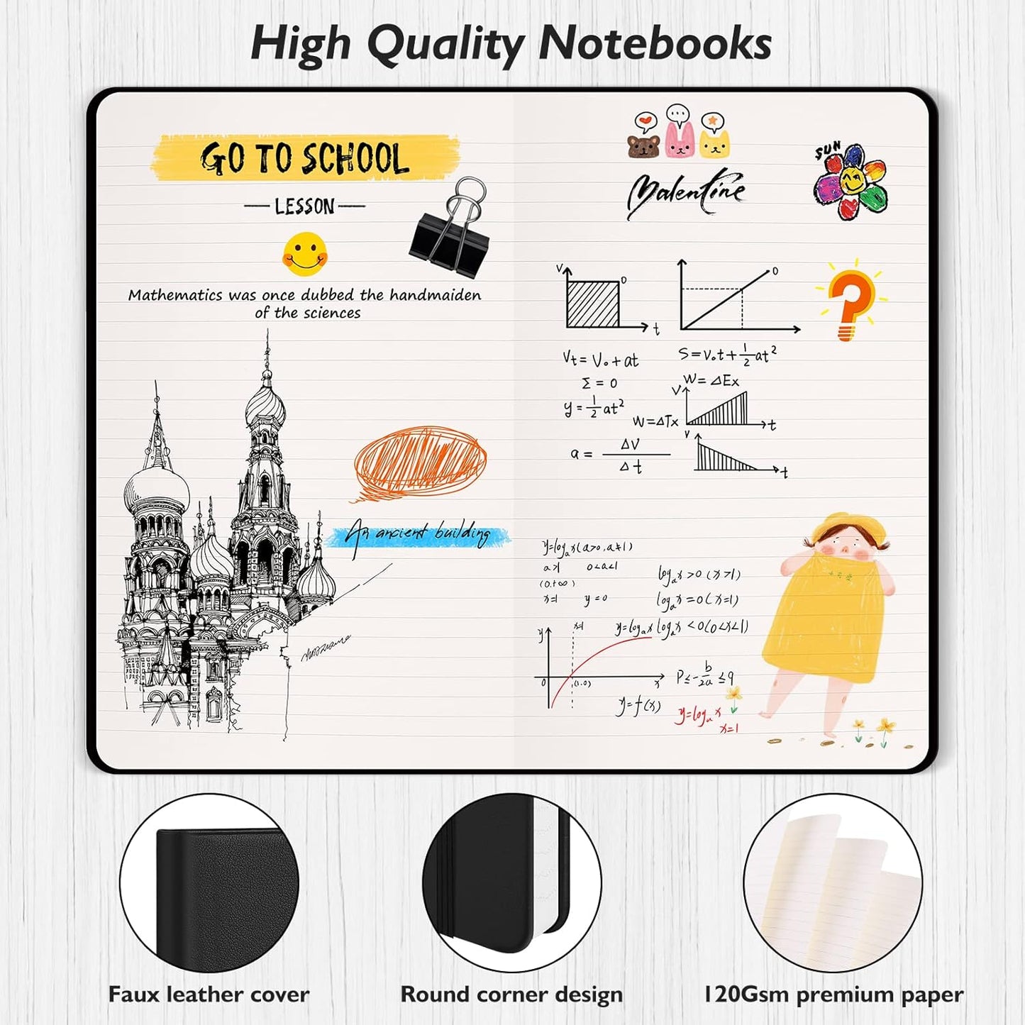 Huhuhero 10 Colors Lined Journal Notebook, A5 Hardcover Notebooks for Work, 120GSM Thick Paper, 128 Pages College Ruled Notebook for Writing Business Journaling, 5"×8.25"