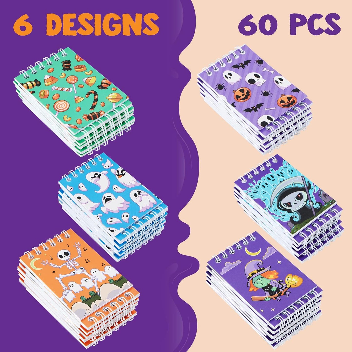 JOYIN 60 PCS Halloween Notepad Set (6 Designs), Halloween Spooky Notepads for Kids Boys Girls Home School Supplies, Classroom Party Favors, Trick or Treating, Goodies Bags Fillers, Non Candy Treats