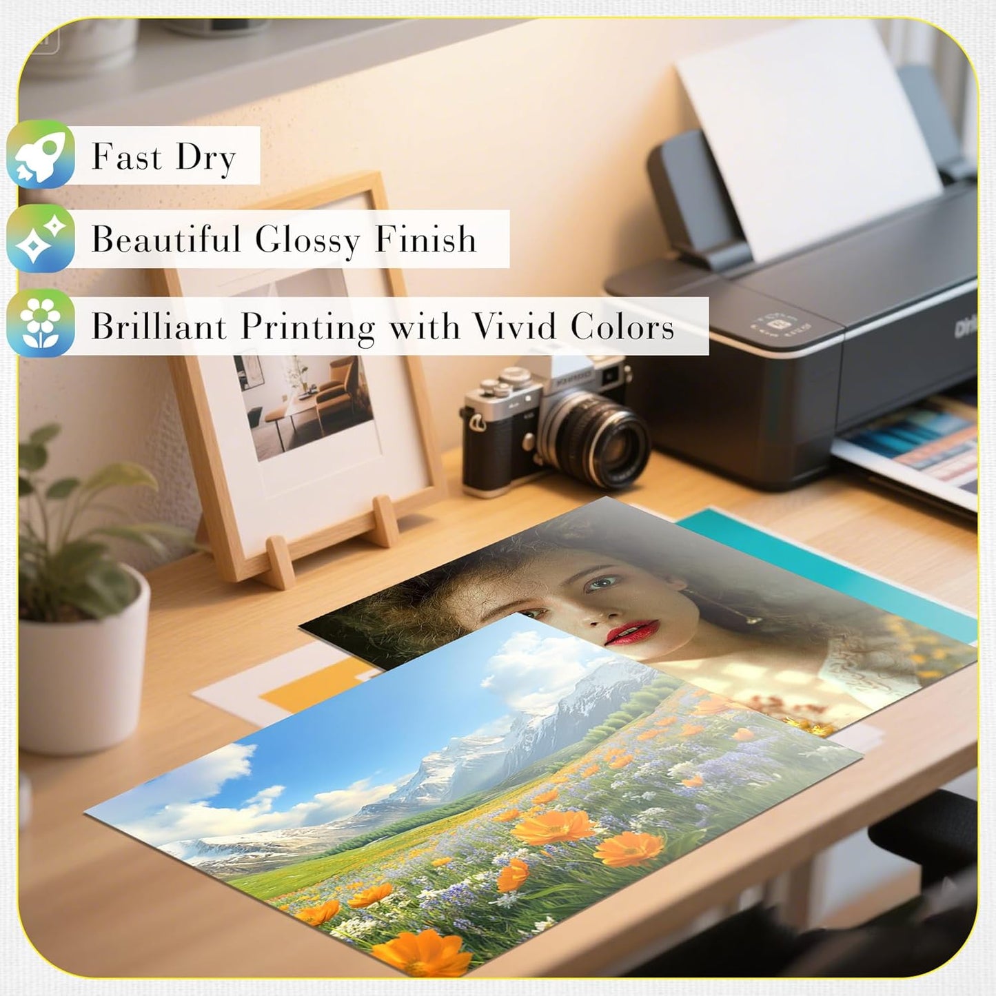 A-SUB Glossy Thin Photo Printer Paper for Flyer Brochure Chip Bag 8.5x11 Inch 36lb for Inkjet Printer Dye Ink Single-Side Print 135gsm