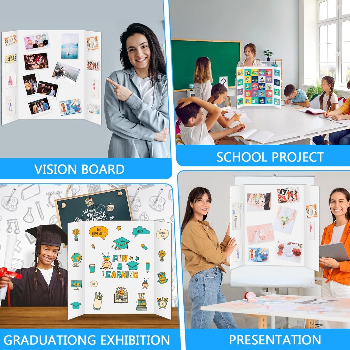4 Pack Trifold Poster Board 24" X 36", IKAYAS Single sided White Tri-fold Poster Boards, Science Fair Display Boards Posterboard Foamboard for Mounting, Art, Display, Projects Classroom Supplies