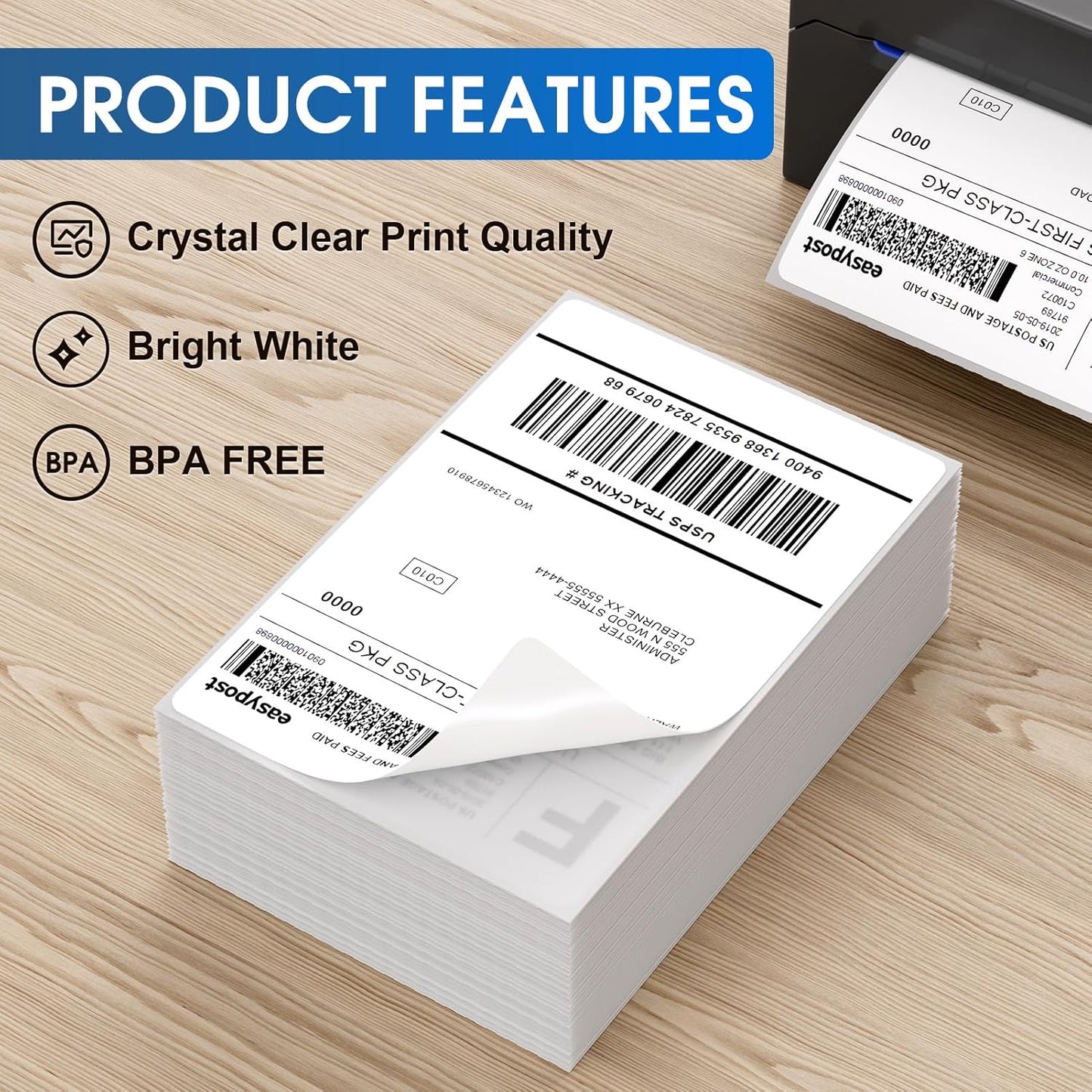 MaxGear 4" x 6" Direct Thermal Labels, 1000 Fanfold Labels, for Shipping & Mailing, Perforated White, Commercial Grade with Permanent Adhesive, Compatible with Most Thermal Printers,1 Stack