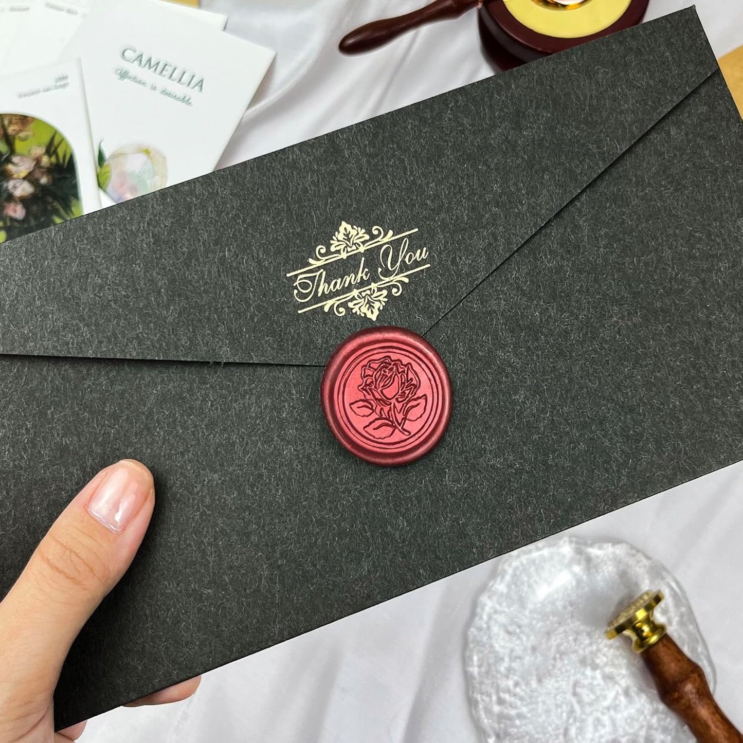 25Pcs Wax Seal Stickers Handmade Envelope Seals Self Adhesive Wax Stickers for Wedding Party Invitations, Envelope, Gift Wrap, Christmas(Rose Style, Red)