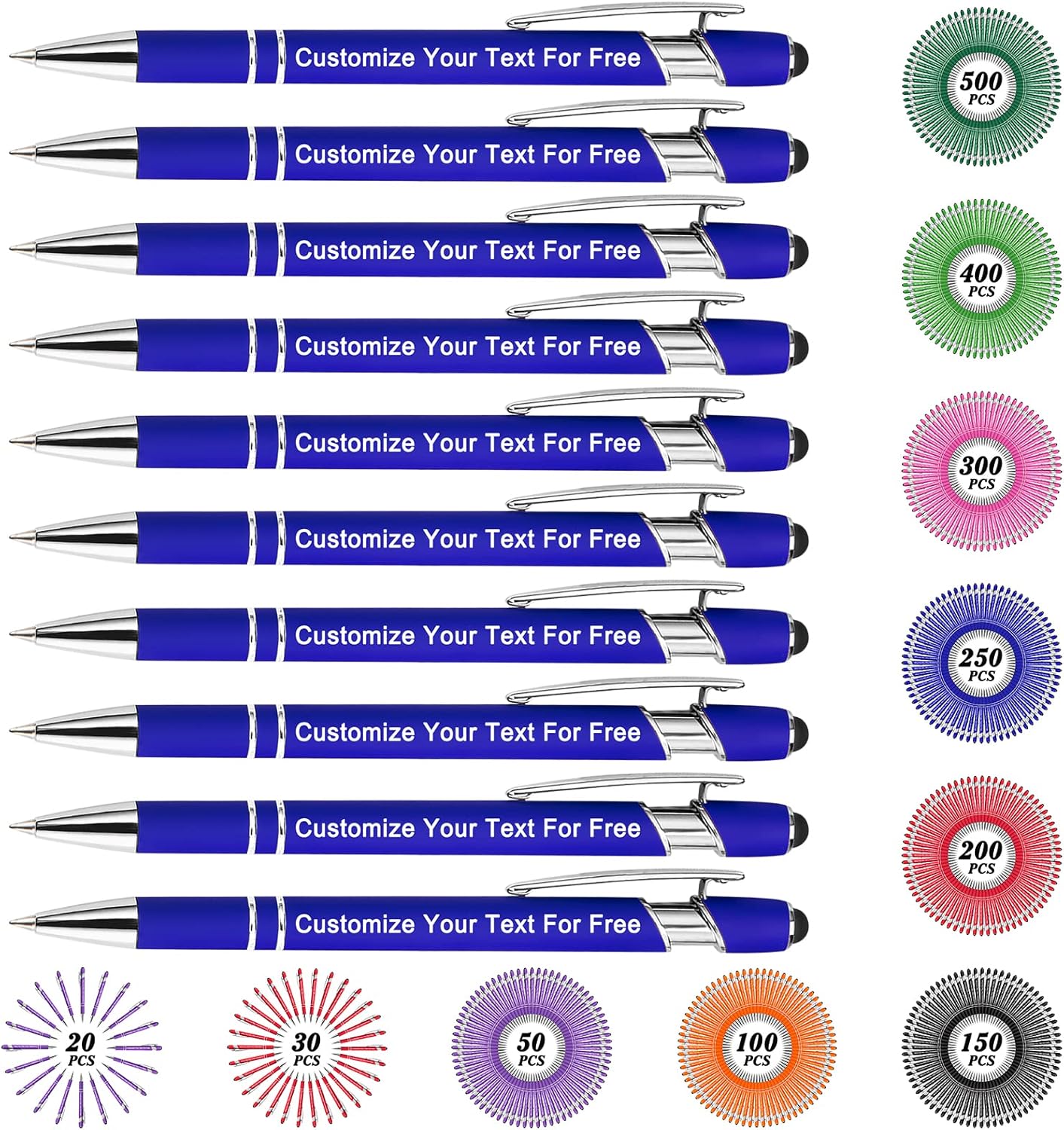 Max 500 Pcs Personalized Pens Bulk, Custom Pens with Free Engraving, Customized Stylus Tip Ballpoint Pen with Your Name Massage Text for School Office Business Graduation Anniversaries-10 Packs