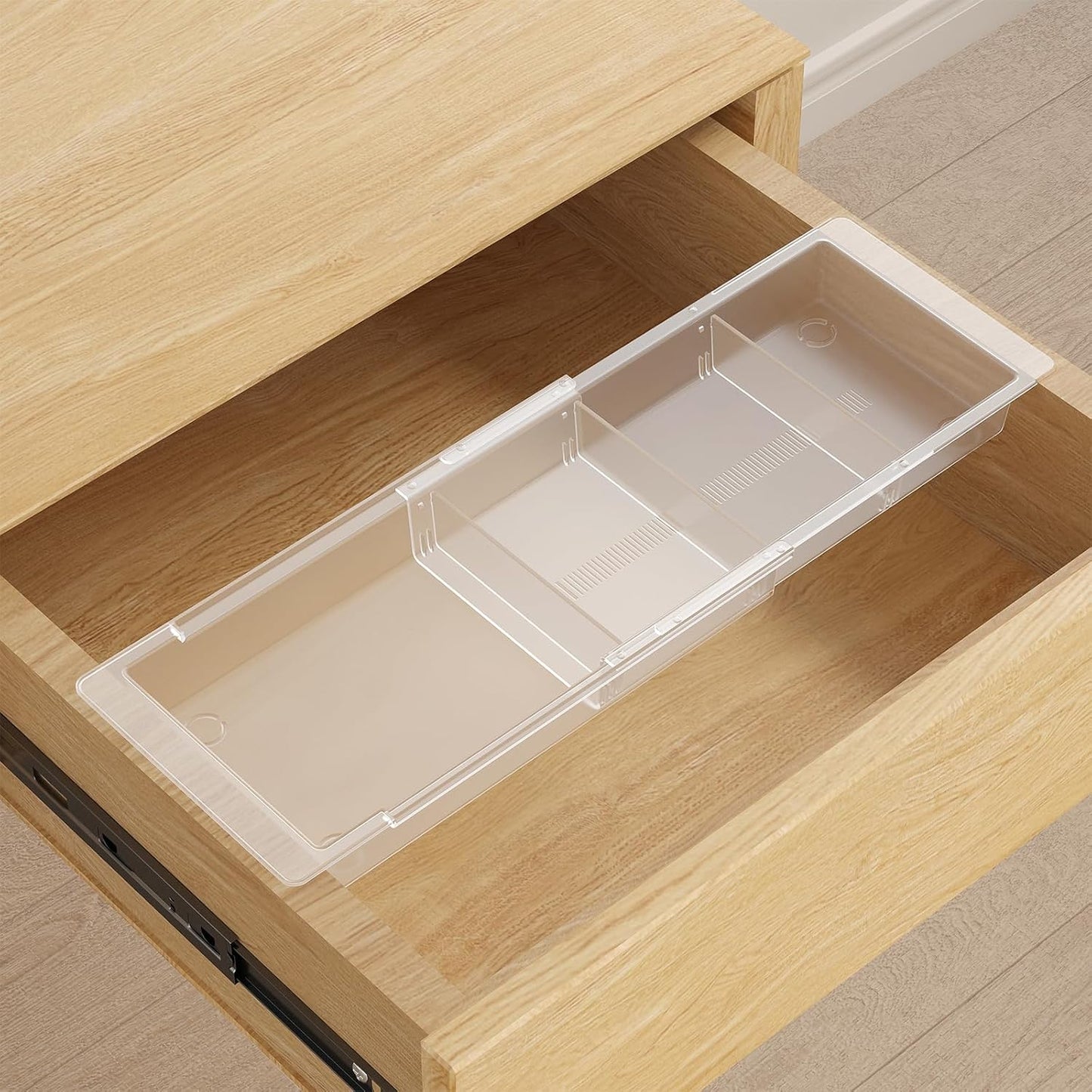 Lifewit Sliding Makeup Drawer Organizer Trays with Inserts, Extendable Hanging Desk Drawer Divider, Fits 13-20" Deep Drawers, 1.8" High Plastic Organizer Tray for Vanity, Office, Kitchen, Translucent