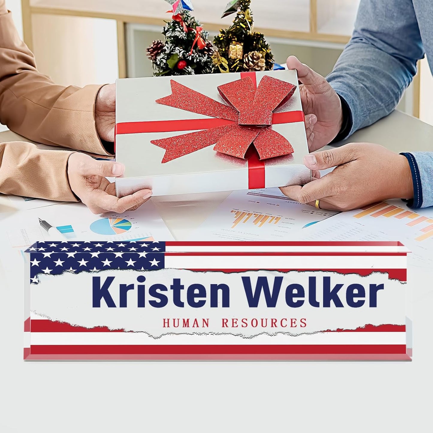 Custom Flag Name Plate for Desk, Desk Name Plate Personalized, Office Decor for Women Men, Acrylic Desktop Accessories, Office Appreciation Gifts for Boss Social Workers Nurse Teacher Employee (Flag A)