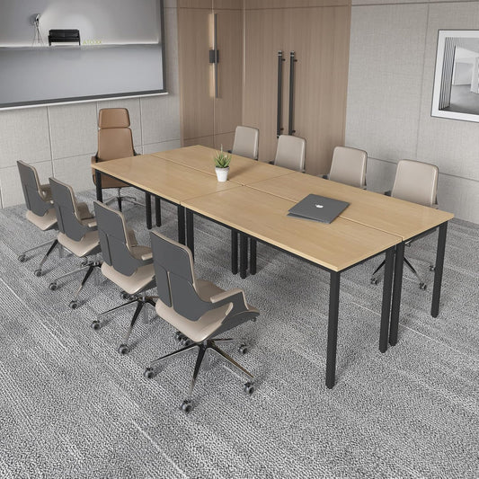 Bonzy Home Conference Tables 9ft Office Computer Desk for Meeting Room Study Writing Printer Podcast Table Save Space Design for 10 People Rustic Vintage Natural 4PCS 110.2"x47.2"x29.5"