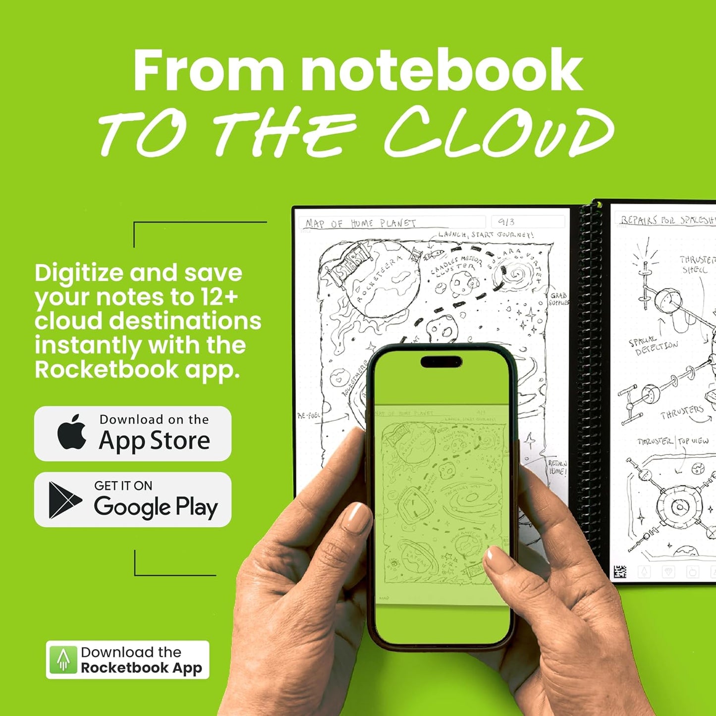 Rocketbook New Core Reusable Spiral Notebook, Executive Size 6x8.8, Gray - Dotted Pages, App-Connected, Erasable, Durable Cover, Ideal for School, Work, and Creative Projects