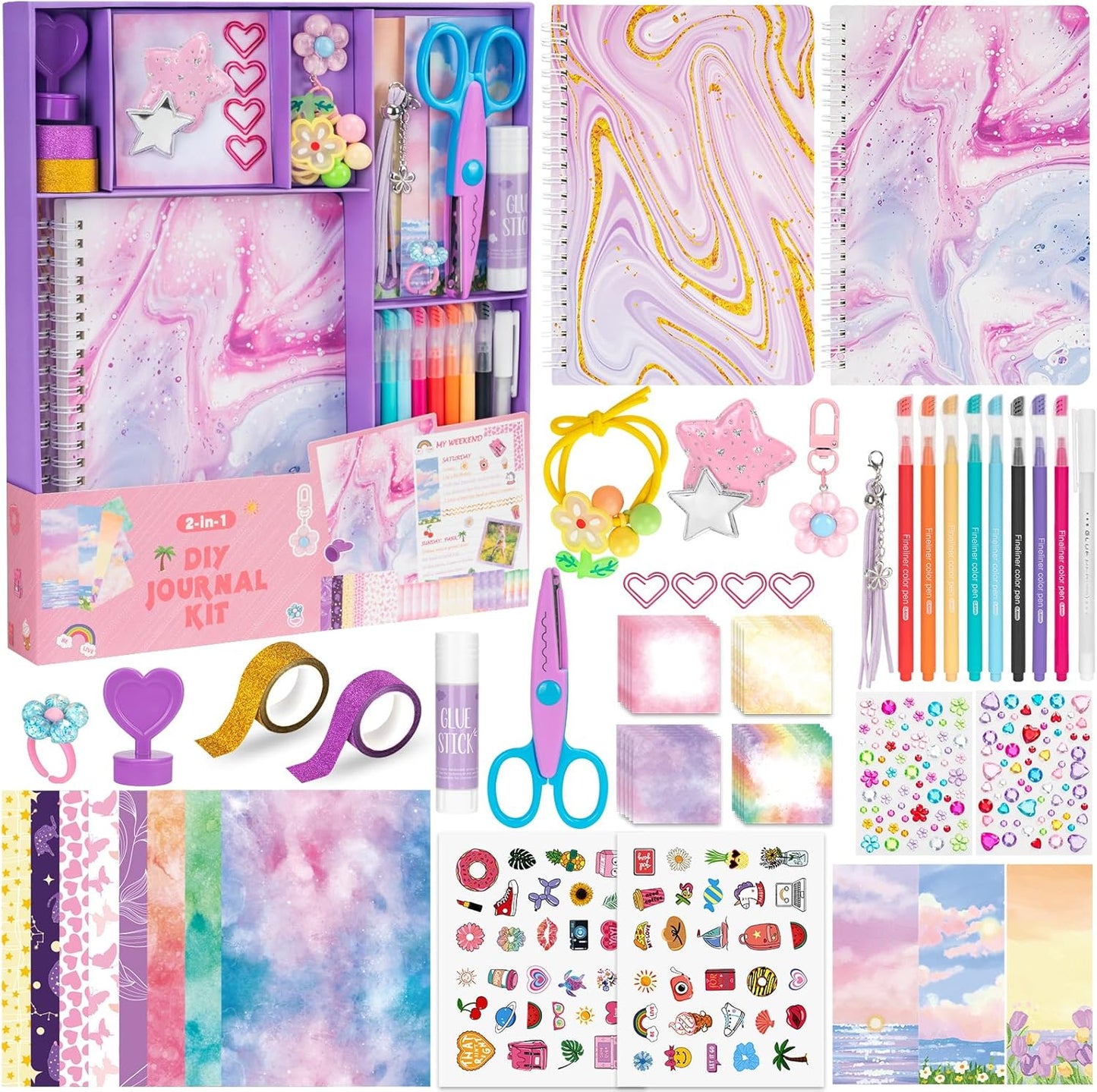 QIYVLOS 2 Pack DIY Journal Kit, Scrapbook Kit Toys for ages 8-13, Birthday Stationary Journaling Supplies Set Arts and Crafts Gifts for Teen Girls Ages 8 9 10 11 12 13 14 Year Old