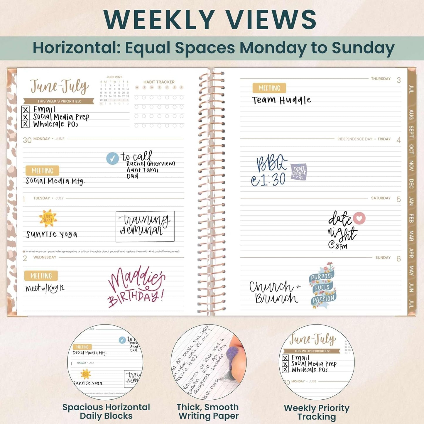 bloom daily planners HARDCOVER 2025-2026 (8.5" x 11") Academic Year Day Planner (July 2025 - July 2026) - Task Goal Organizer - Monthly & Weekly Inspirational Agenda Book - Tan Leopard