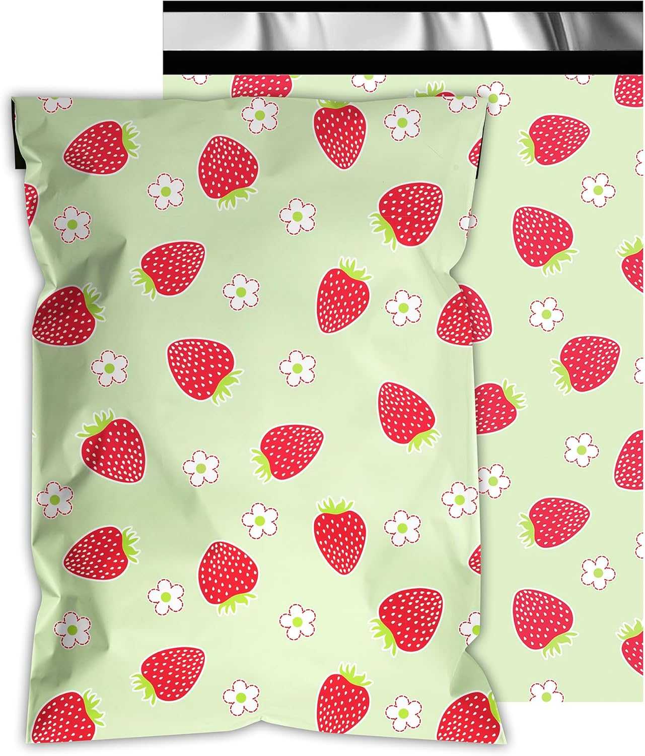 Poly Mailers 12x15.5 Inch 50 Pcs - Strawberries printed Shipping Bags, 2.4mil Thickness, Waterproof and Tear Resistant Mailing Envelopes, Self-Sealing Packaging Bags for Small Business