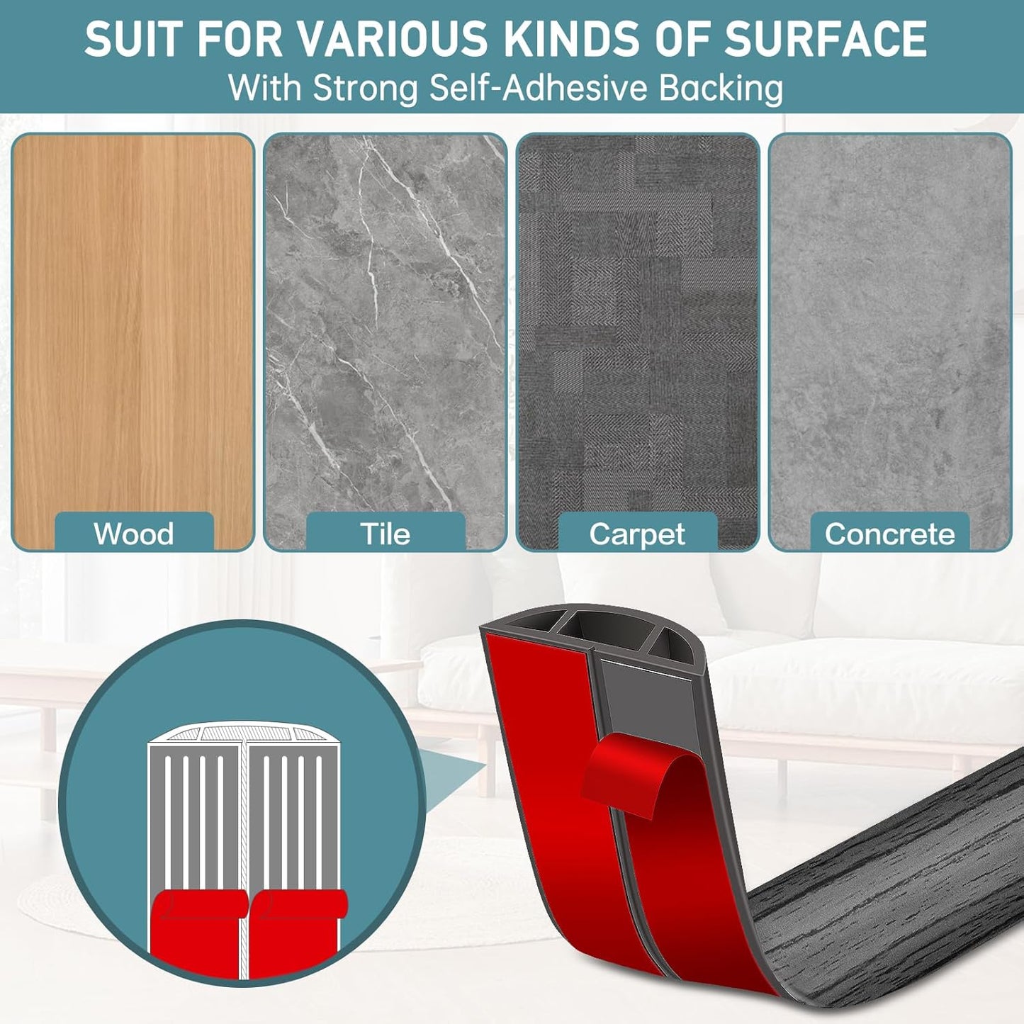 Floor Cord Cover Self Adhesive Cord Hider Floor Extension Cord Covers for Floor Power Cord Protector Cable Management Prevent Cable Trips Cable Cavity 0.59" W x 0.31" H (Deep Grey Wood, 10Ft)