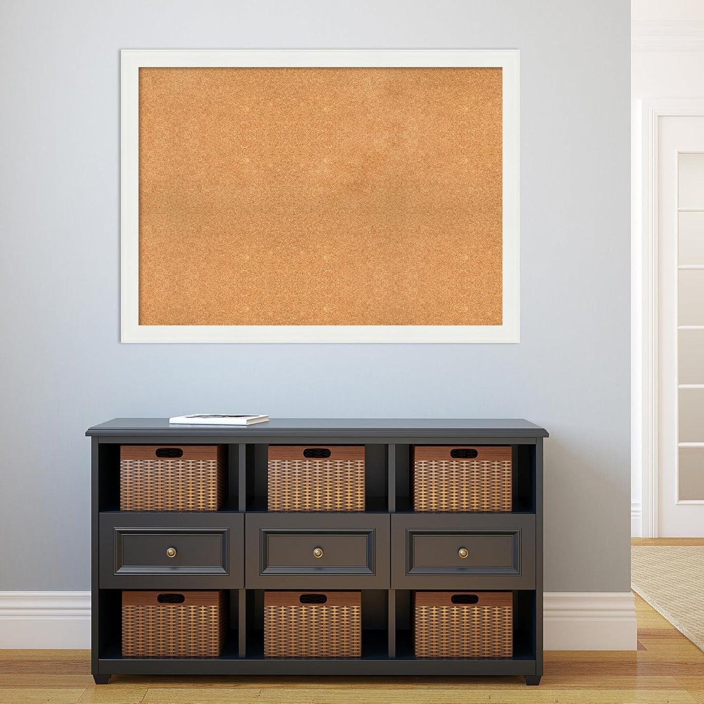Amanti Art Natural Cork Board for Wall, 33x45 Vision Board with White Frame, Oversize Corkboard Office Decor for Home Organization, Casual Corkboard Pinboard to Display Items for Home Organization in