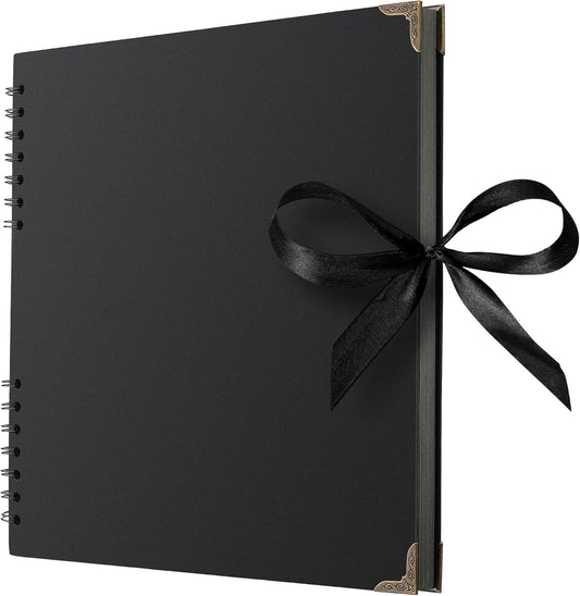 Bstorify Square Large Black Scrapbook Photo Albums 80 Pages (11 x 11 inch) Thick Kraft Paper Scrap Book, Memory Book, Ribbon Closure - Ideal for Your Scrapbooking, Art & Craft Projects