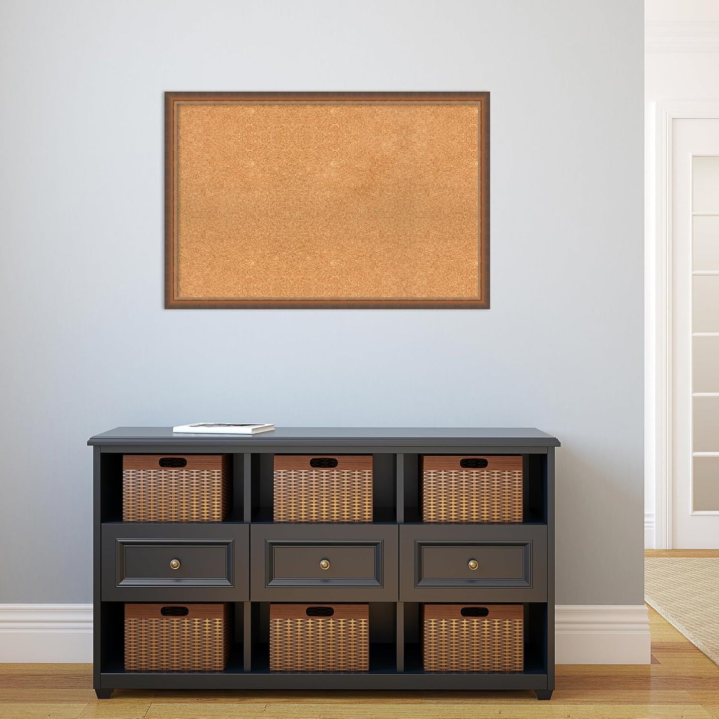 Amanti Art Natural Cork Board for Wall, 24x36 Vision Board with Bronze Frame, Large Corkboard Office Decor for Home Organization, Modern Corkboard Pinboard to Display Items for Home Organization in