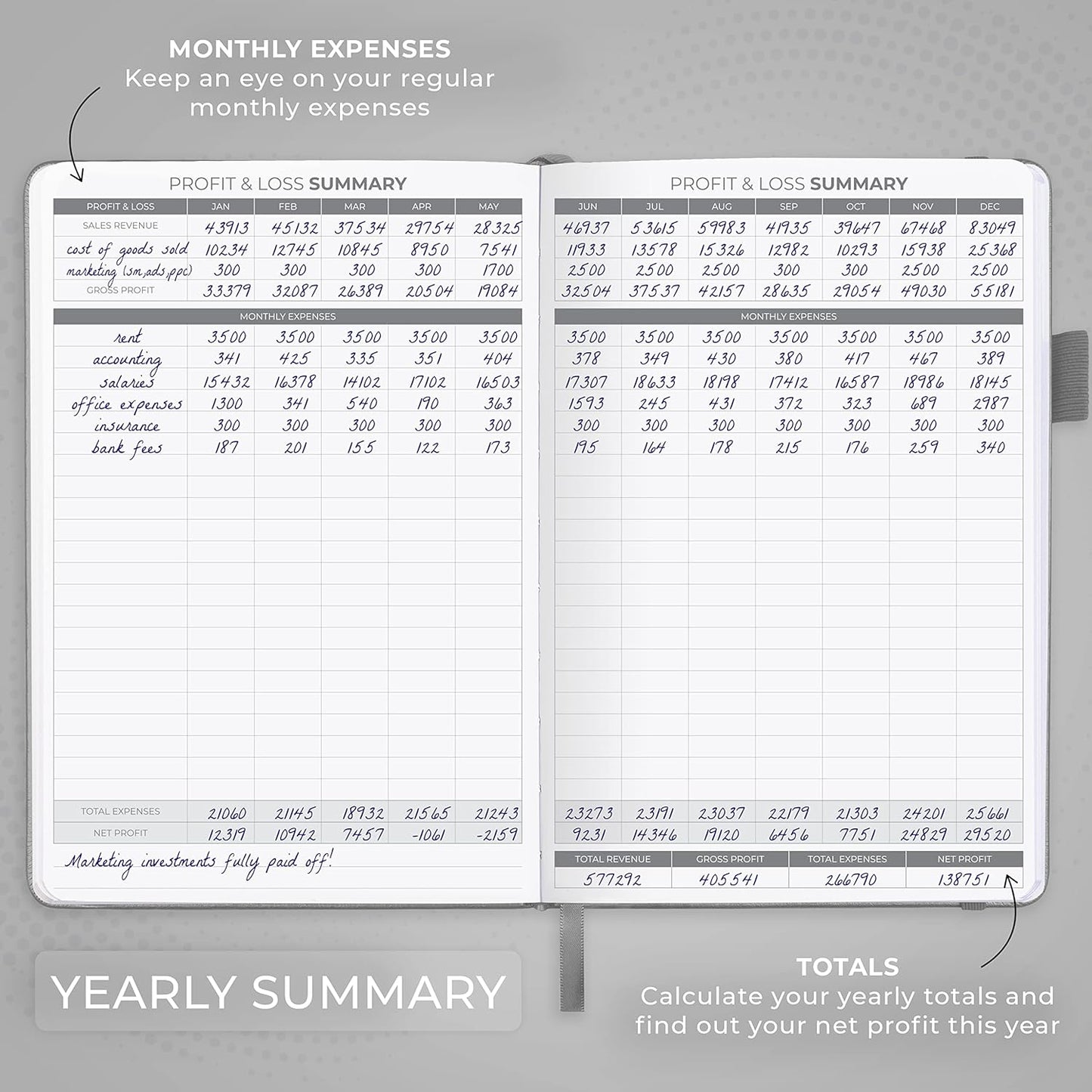Clever Fox Income & Expense Tracker – Accounting & Bookkeeping Ledger Book for Small Business – 1-Year Record Notebook, A5 (Silver Black)