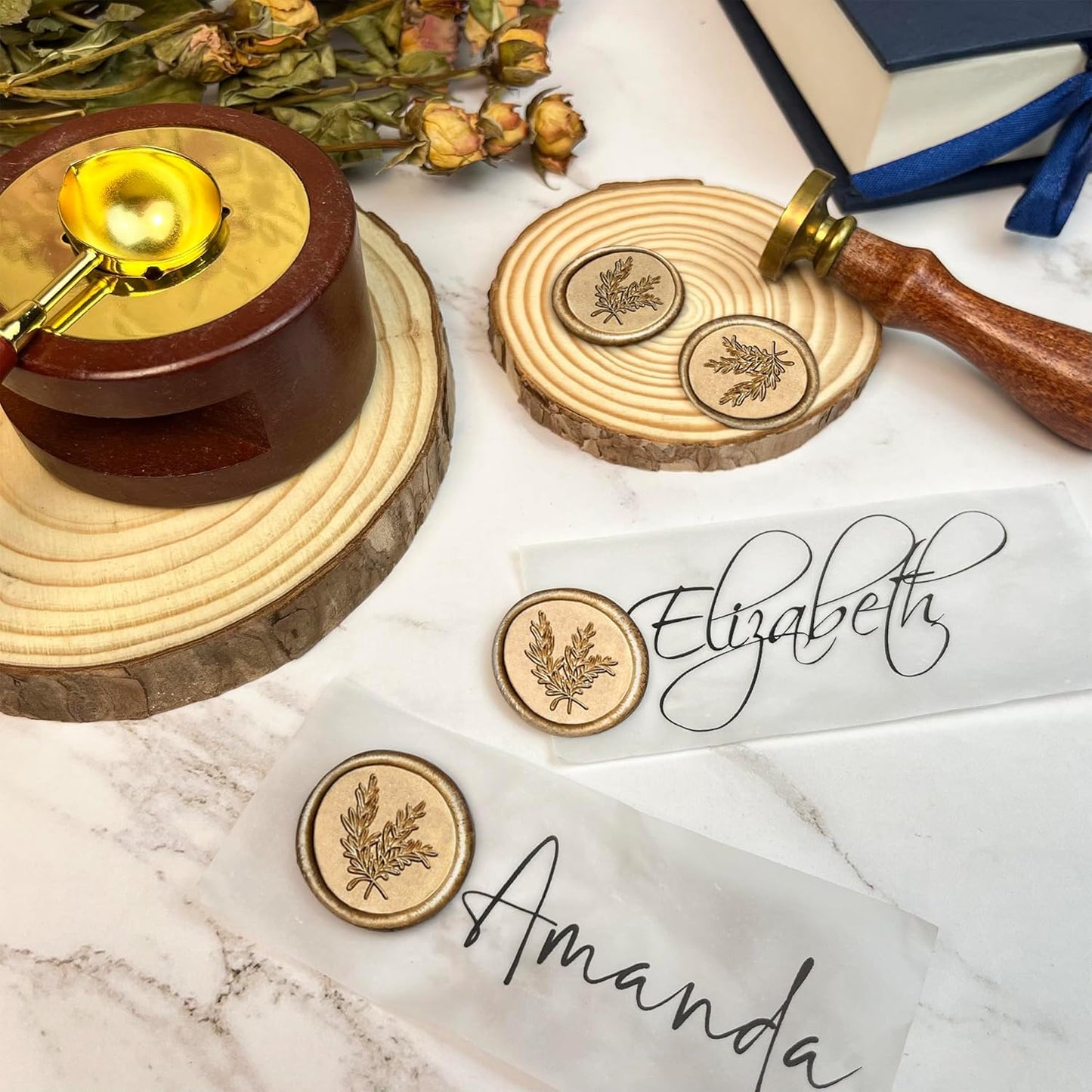 50Pcs Wax Seal Stickers Handmade Envelope Seals Self Adhesive Wax Stickers for Wedding Party Invitations, Envelope, Gift Wrap, Christmas(Rosemary Style, Bronze)
