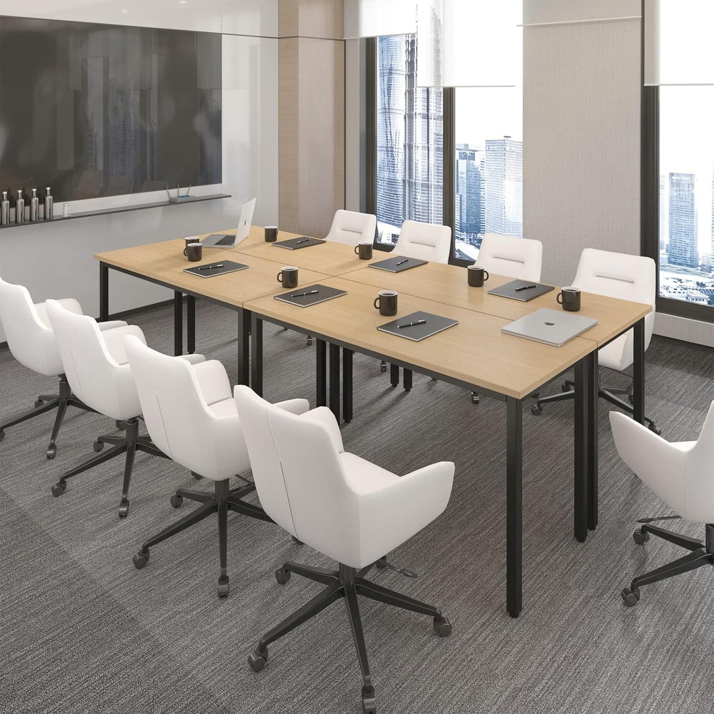 Bonzy Home Conference Tables 9ft Office Computer Desk for Meeting Room Study Writing Printer Podcast Table Save Space Design for 10 People Rustic Vintage Natural 4PCS 110.2"x47.2"x29.5"