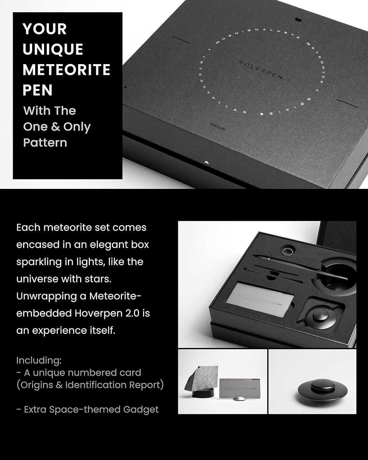 Novium Hoverpen 2.0 Interstellar Edition - Space Black, Unisex, Ballpoint Pen, 23.5 Degree Angle, Schmidt Ballpoint Refill, No Spills, No Spotting, No Explosions