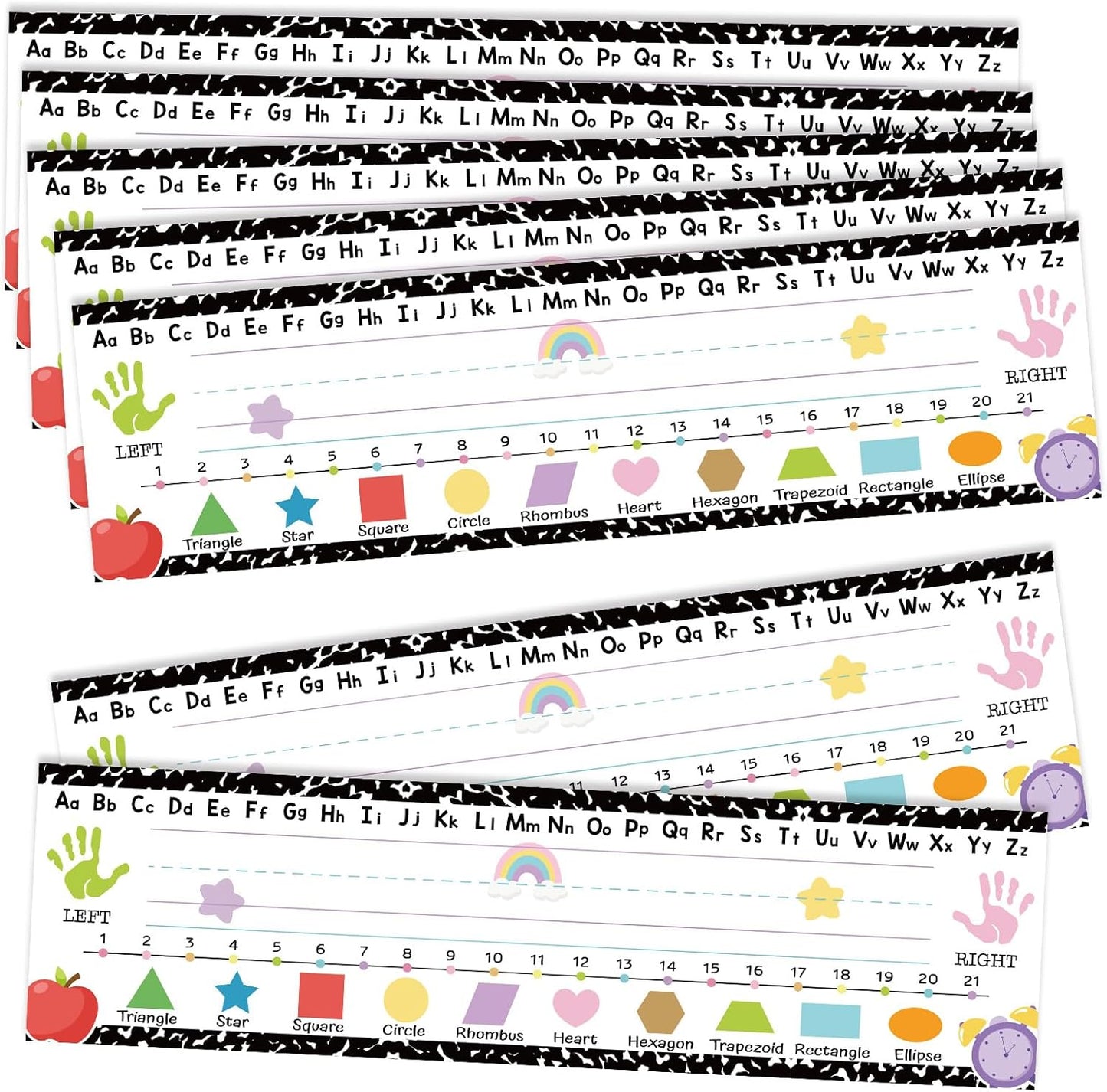 Outus 48 Pcs Name Tags Labels Cutouts Nameplate for Classroom School Name Tags with Alphabet Number Line for Desk ABC Decor Elementary Preschool Bulletin Board Decorations (Composition Notebook)