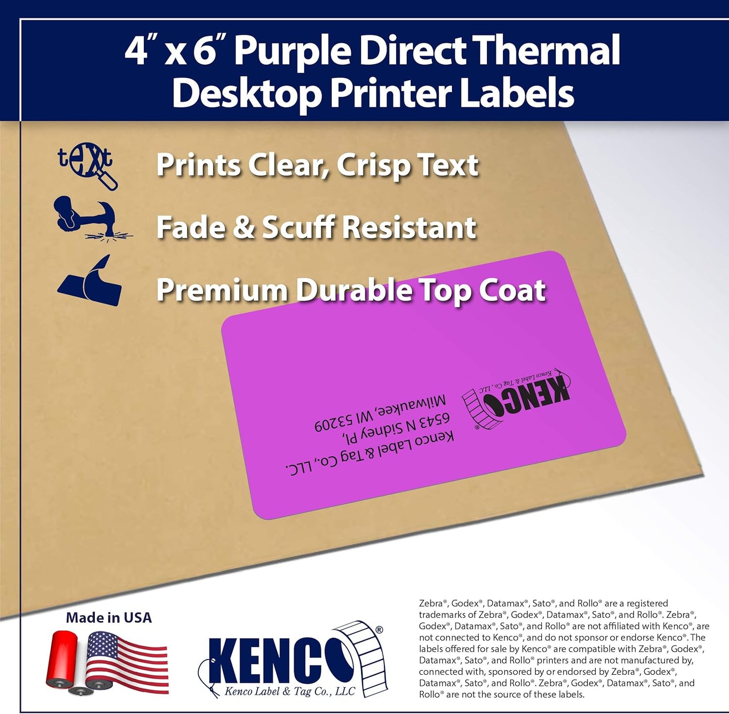 4" X 6" Direct Thermal Perforated Stickers Labels for Shipping Labels, Inventory, and Color Coding - Compatible with Zebra, Rollo, Godex and More (Purple, Pallet)