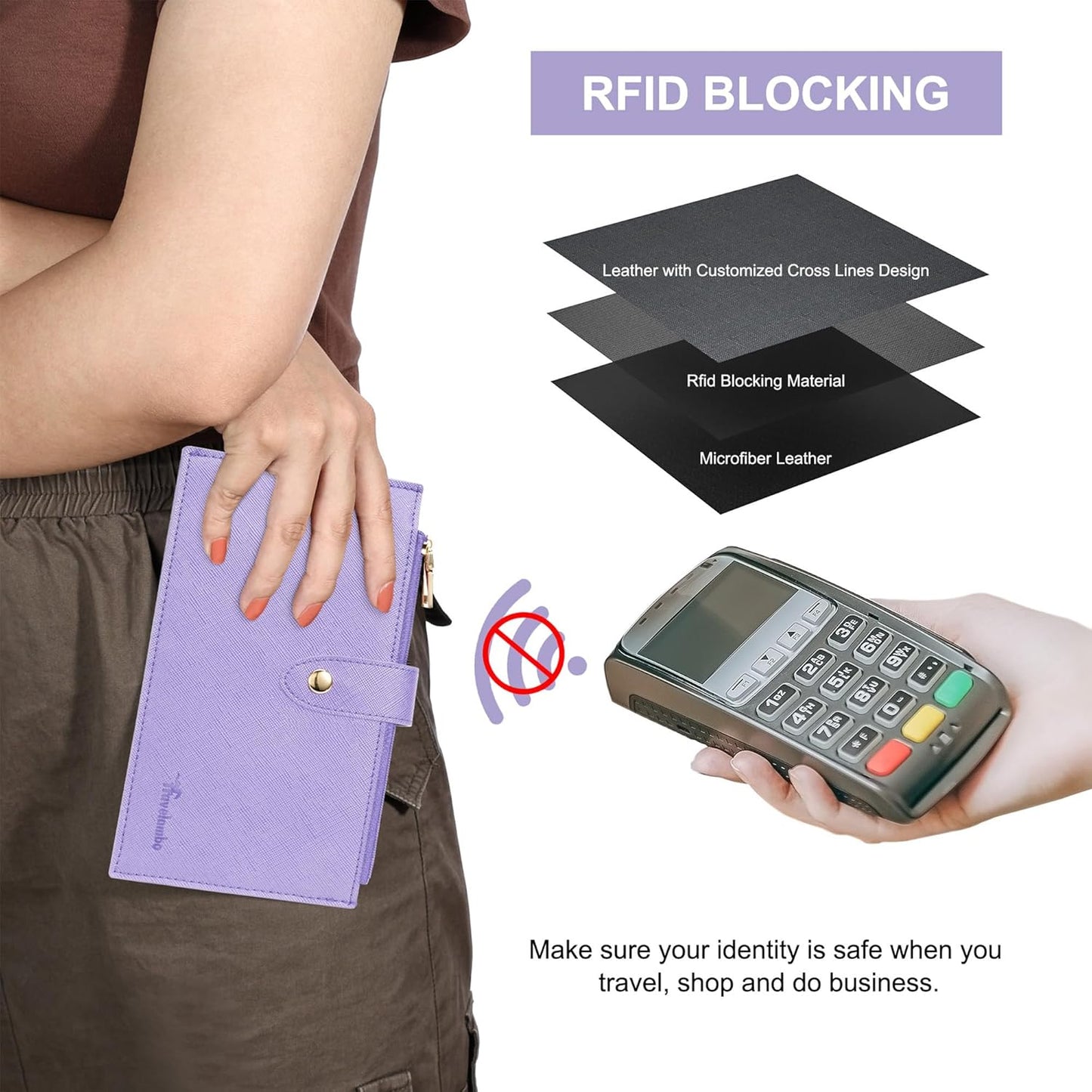 Travelambo RFID Wallet Women Large Size Bifold Multi Card Wallet Case with Zipper Pocke Credit Card Holder for Women
