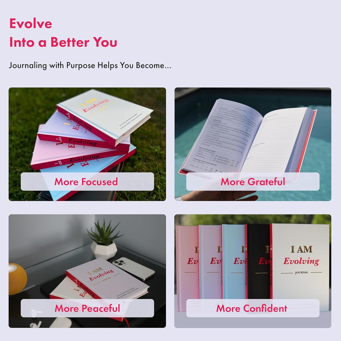 iAmEvolving Journal: Set Goals, Embrace Gratitude, Cultivate Habits, Achieve Inner Peace | Undated Gratitude Journal for Personal Development, Mindfulness, & Daily Reflection. (White)