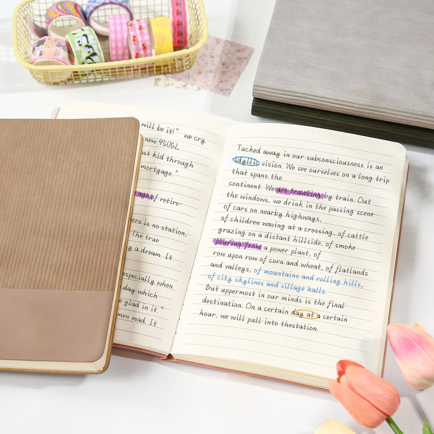 Lined Journal Notebook for Work College Ruled Note Book 5.79"x8.27" A5 PU Leather Daily Journaling 216 Pages for Women Men Writing Home School Supplies Business (A5 Lined 216pages, 06-Grey)
