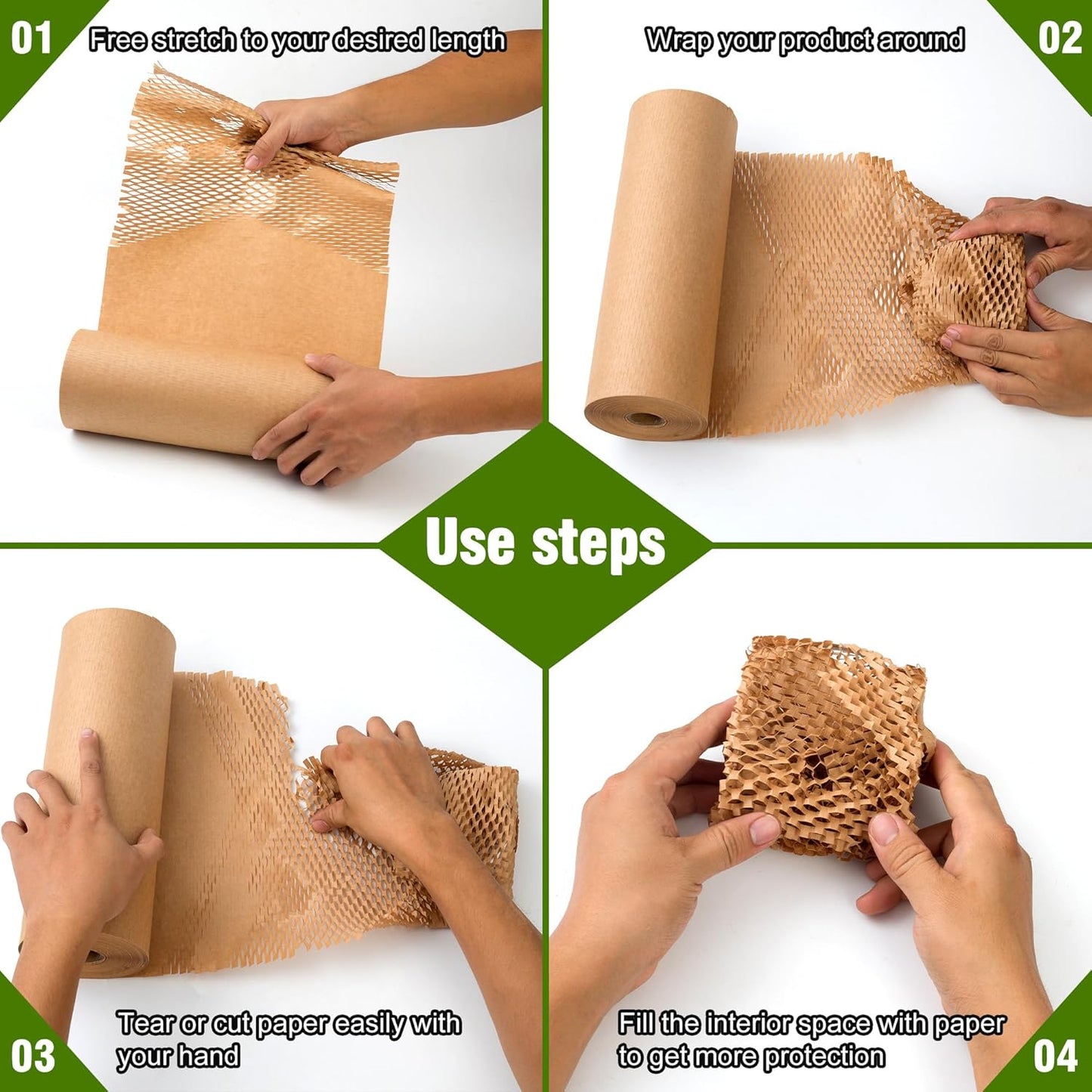 Honeycomb Packing Paper 15" Width X 300 FT for Moving Glass Dishes Recyclable Wrapping Paper Bubble Wrap Packing Material for Shipping Fragile Items Shipping Filler with 20 Fragile Stickers