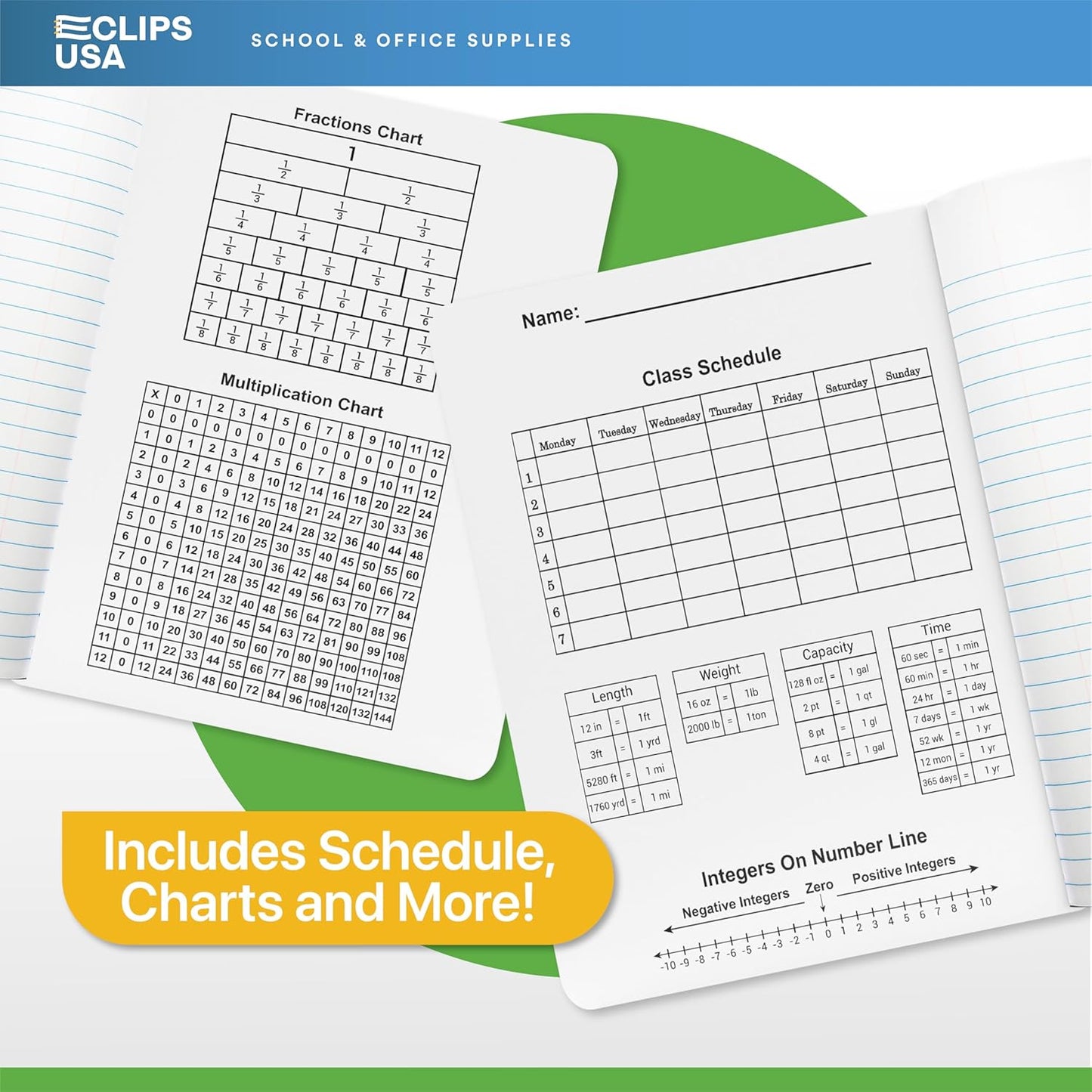 E-CLIPS USA Composition Notebooks, (48 Pack), Wide Ruled Composition Notebook, Marble Composition Notebook, 100 sheets, 200 Pages (48, Green)
