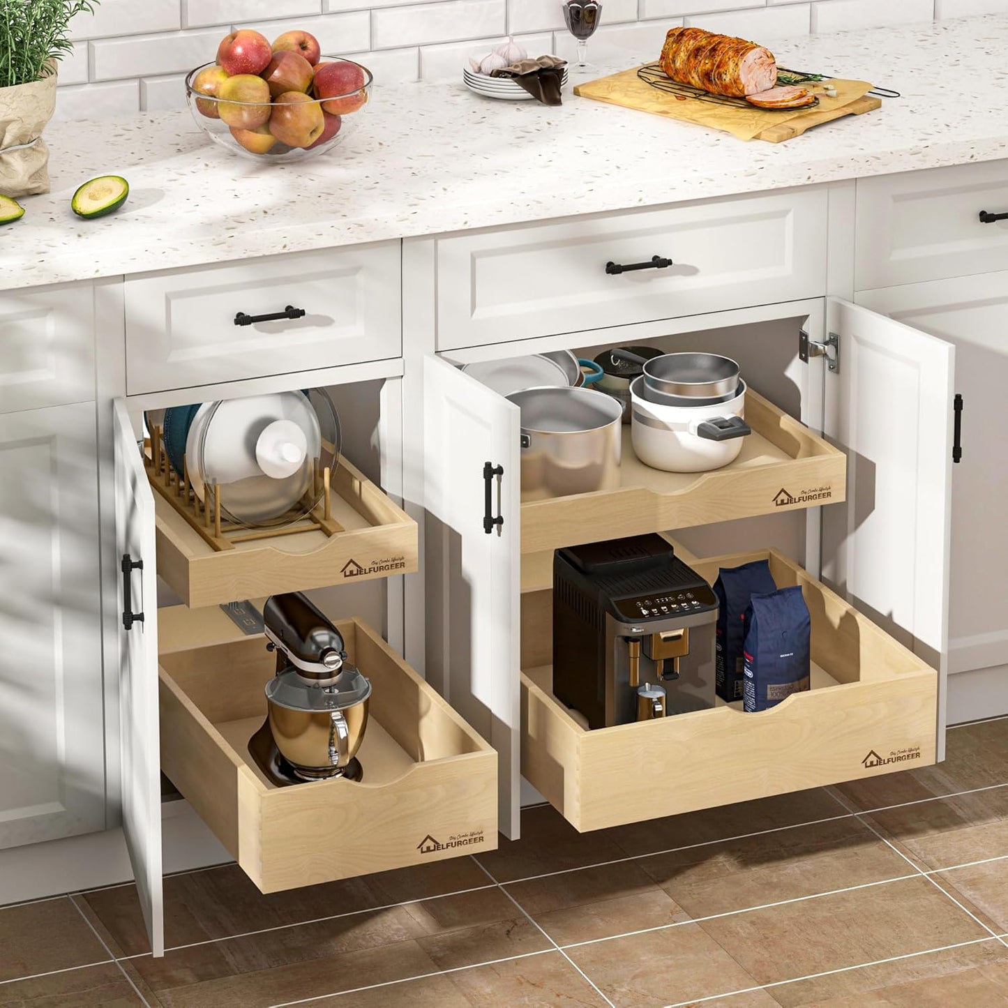 WelFurGeer Soft Close Pull Out Drawers for Kitchen Cabinets, 29" W x 22" D Pull Out Cabinet Organizer, Premium Birchwood Pull-Out Cabinet Drawers, Heavy-Duty Cabinet Organizer for Home & Kitchen