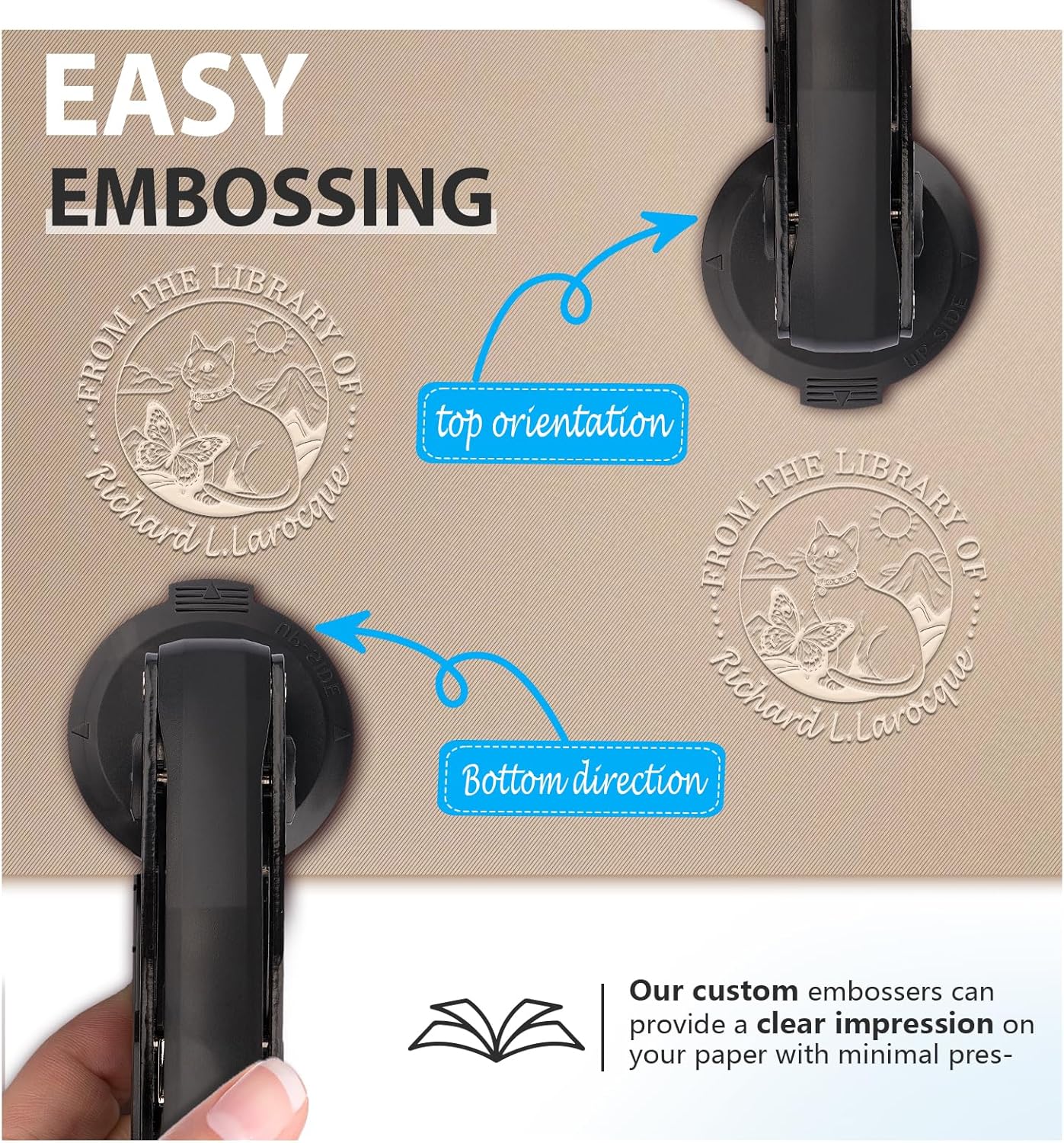 Custom Book Embosser | Personalized Book Stamp | Self Ink Rubber Stamp from The Library of | Customizable Embosser (Cat 6)