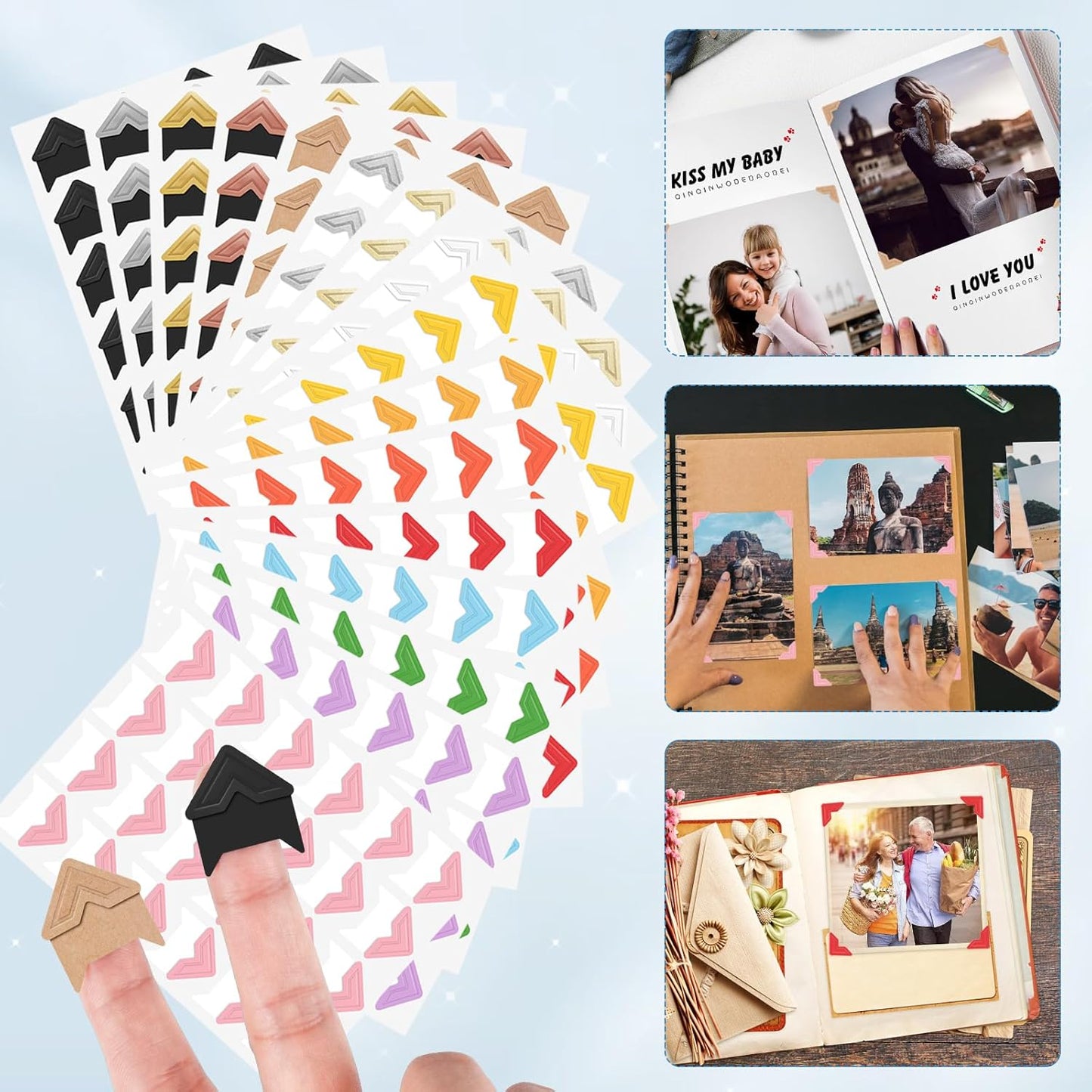 15 Sheets 360 PCS White Acid-Free Photo Corners Notebook, Self-Adhesive Photo Corners for DIY Photo Album Journal, Photo Corner Stickers for Trip Journal Memory Book