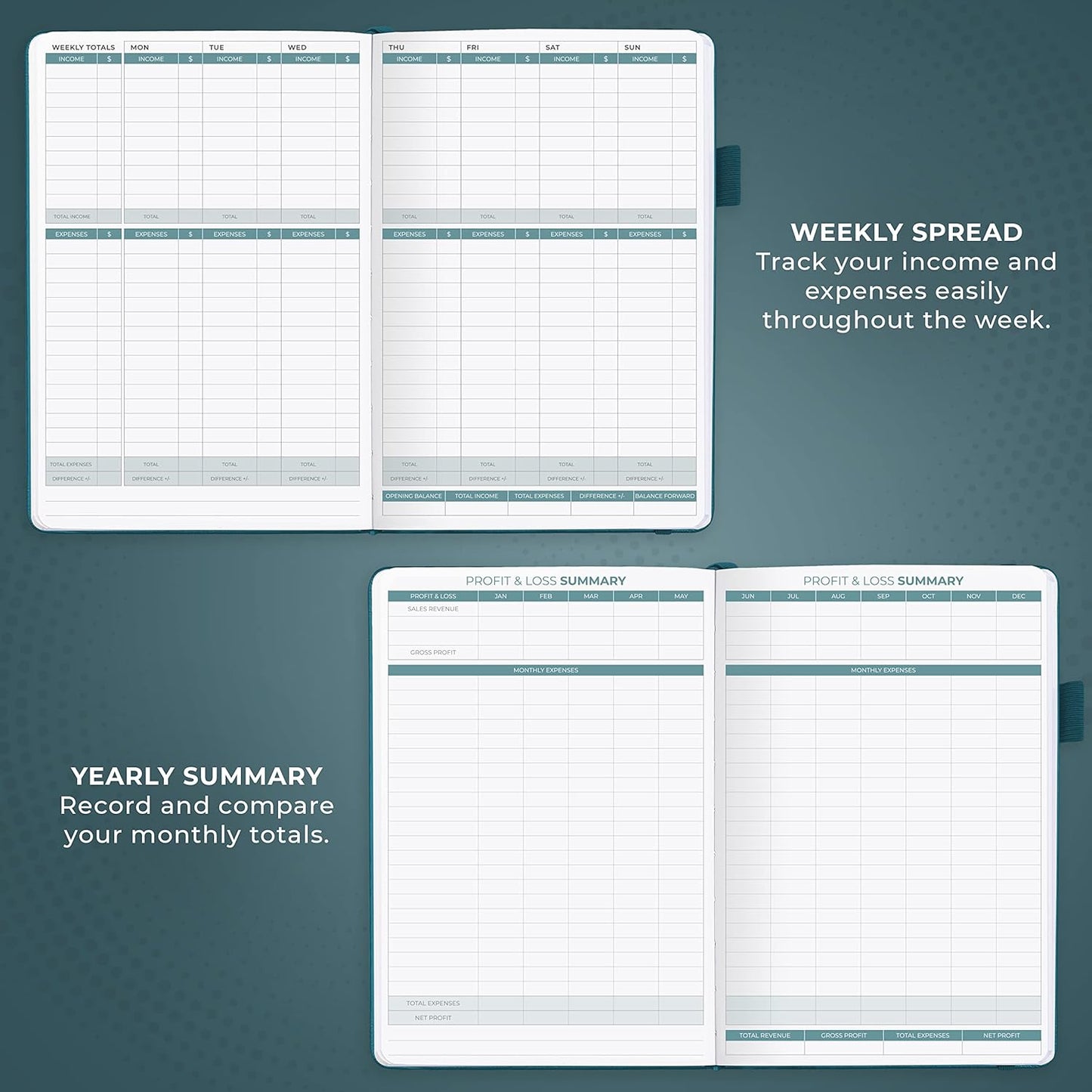 Clever Fox Income & Expense Tracker – Accounting & Bookkeeping Ledger Book for Small Business – 1-Year Record Notebook, A5 (Dark Teal)