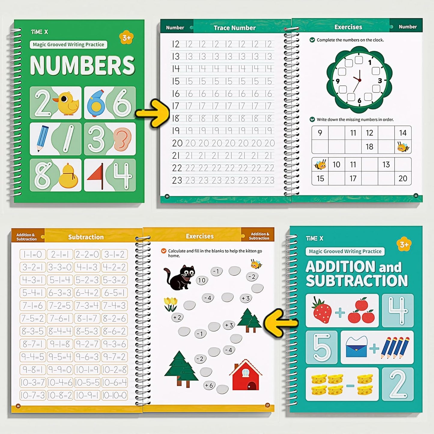 TIME X Magic Grooved Writing Practice Books, Reusable Handwriting Practice Books, Groove Workbooks, Handwriting Practice for Kids 3 +, Large Writing Practice Books (Practice 6-Books)