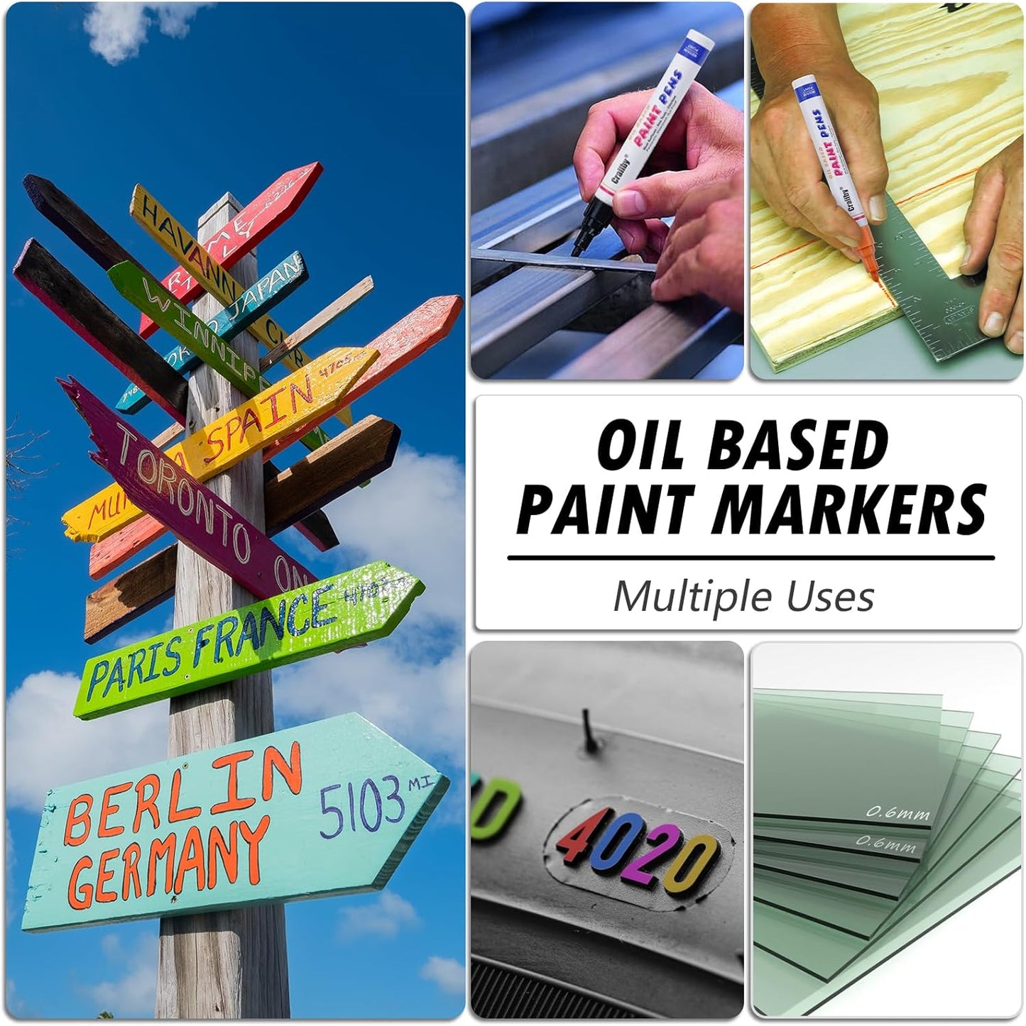 Red Paint Markers, 5 Pack Oil-Based Waterproof Quick Dry Permanent Paint Pen Set for Rocks Painting, Wood, Fabric, Plastic, Canvas, Glass, Mugs, Metal, Tire, Stone, DIY Craft