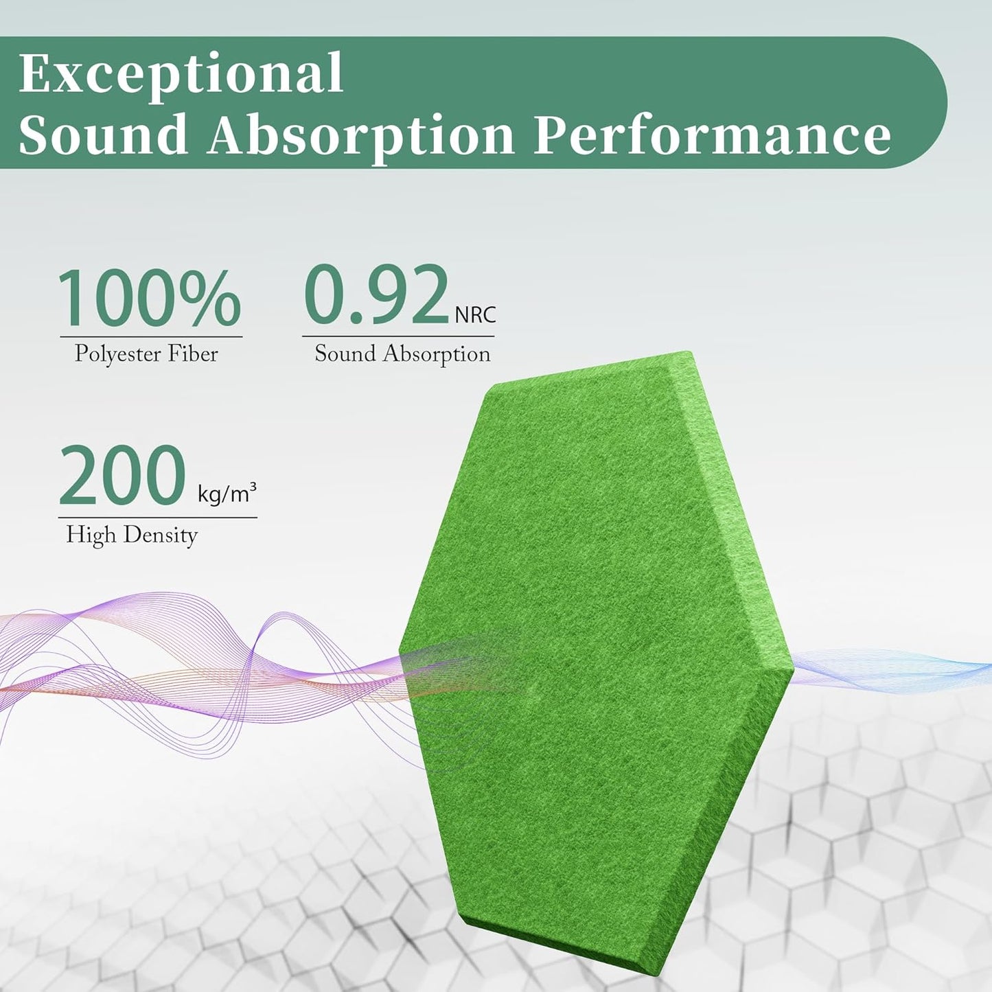 Hexagonal Acoustic Panels-18 Pack High-Density Sound Absorbing Panels 12"X10"X0.4" for Enhanced Noise Reduction, DIY Design, Idea for Studios, Offices, and Home Theaters(Lush Green)