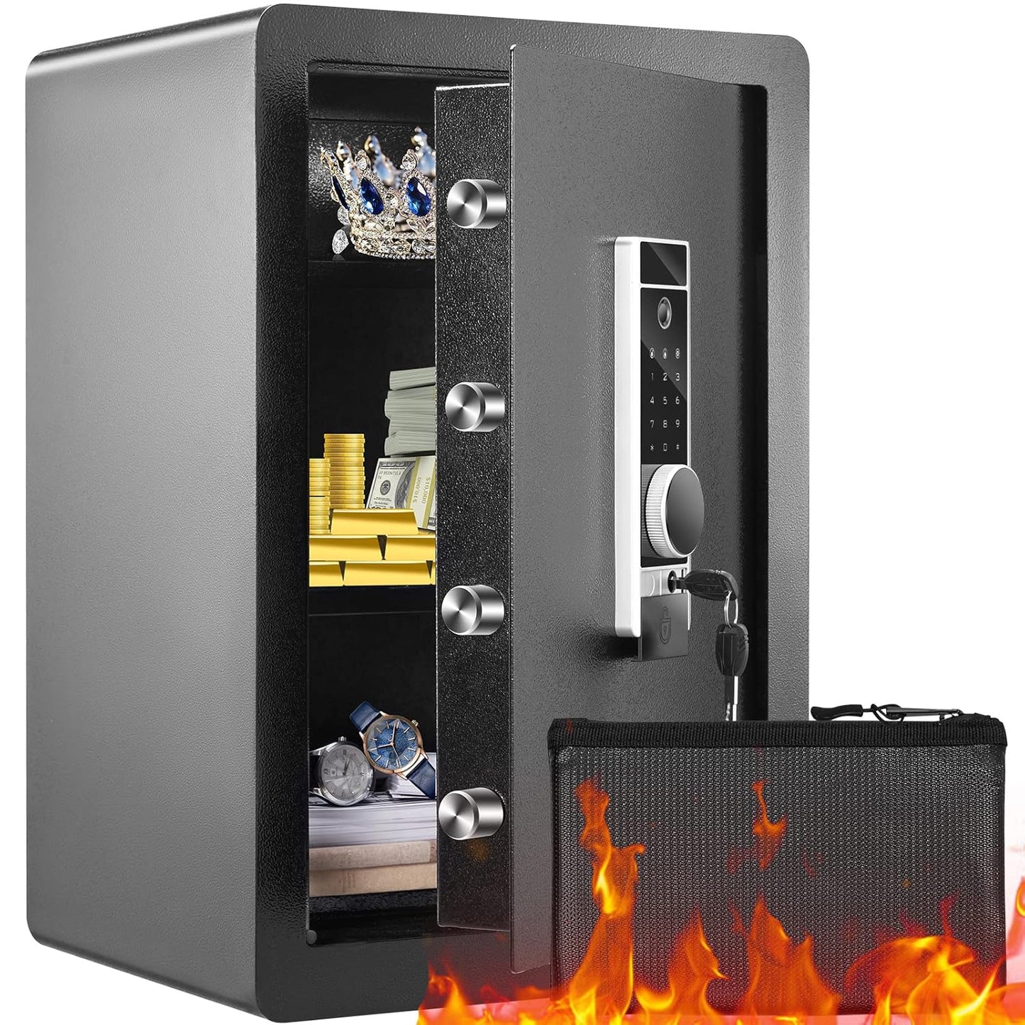 VEVOR Steel Security Safe - 2.2 Cubic Feet, Fingerprint & Digital Keypad Lock, Fire-proof Bag, Protect Cash, Gold, Jewelry, Documents - 15.8x13x23.6 inch