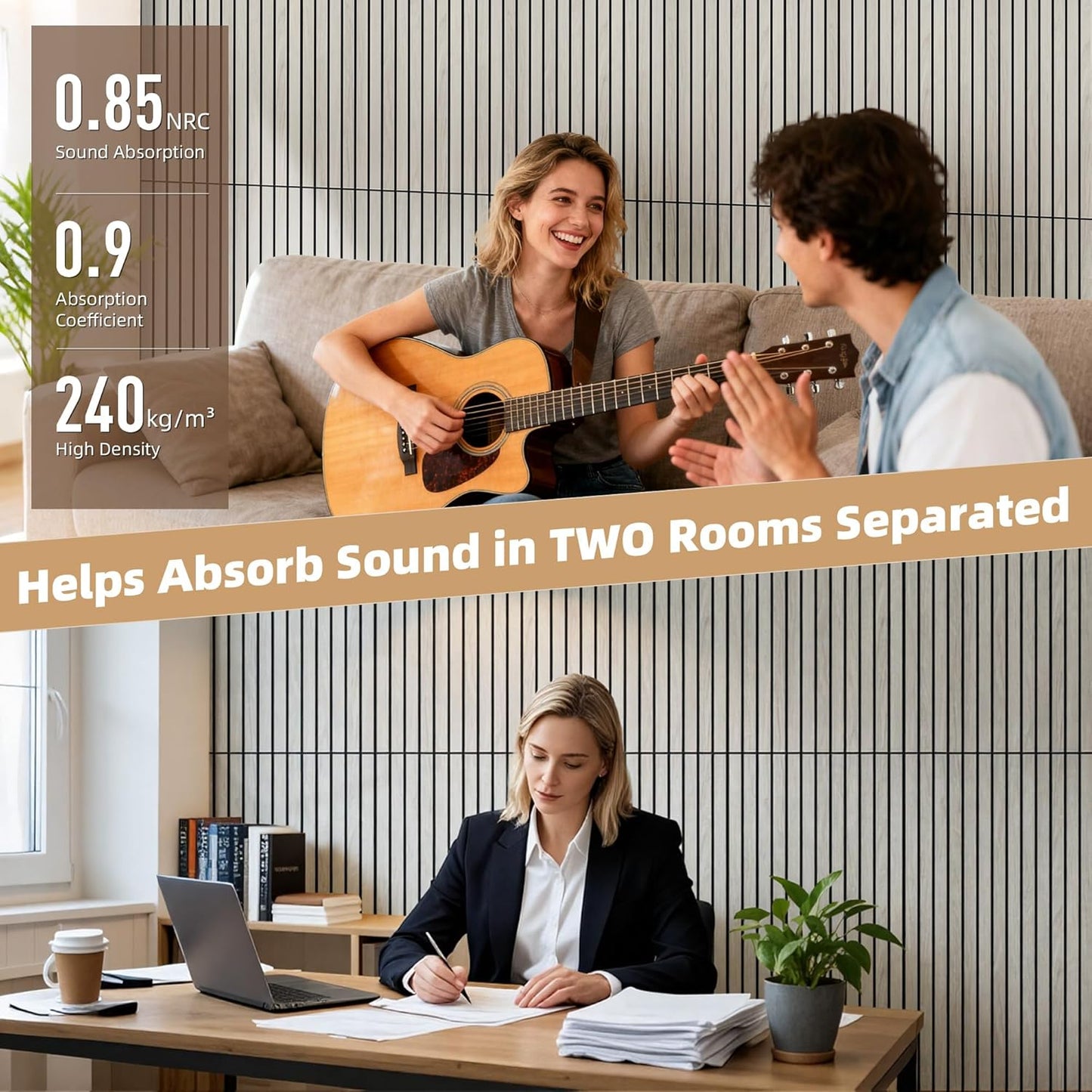 TO-TH Wood-Look Acoustic Wall Panels, 10 Pack 47.2” x 23.6” Acoustic Panels, Decorative Sound Absorbers Sound Dampening Panels for Home, Office, Basement, Natural Oak