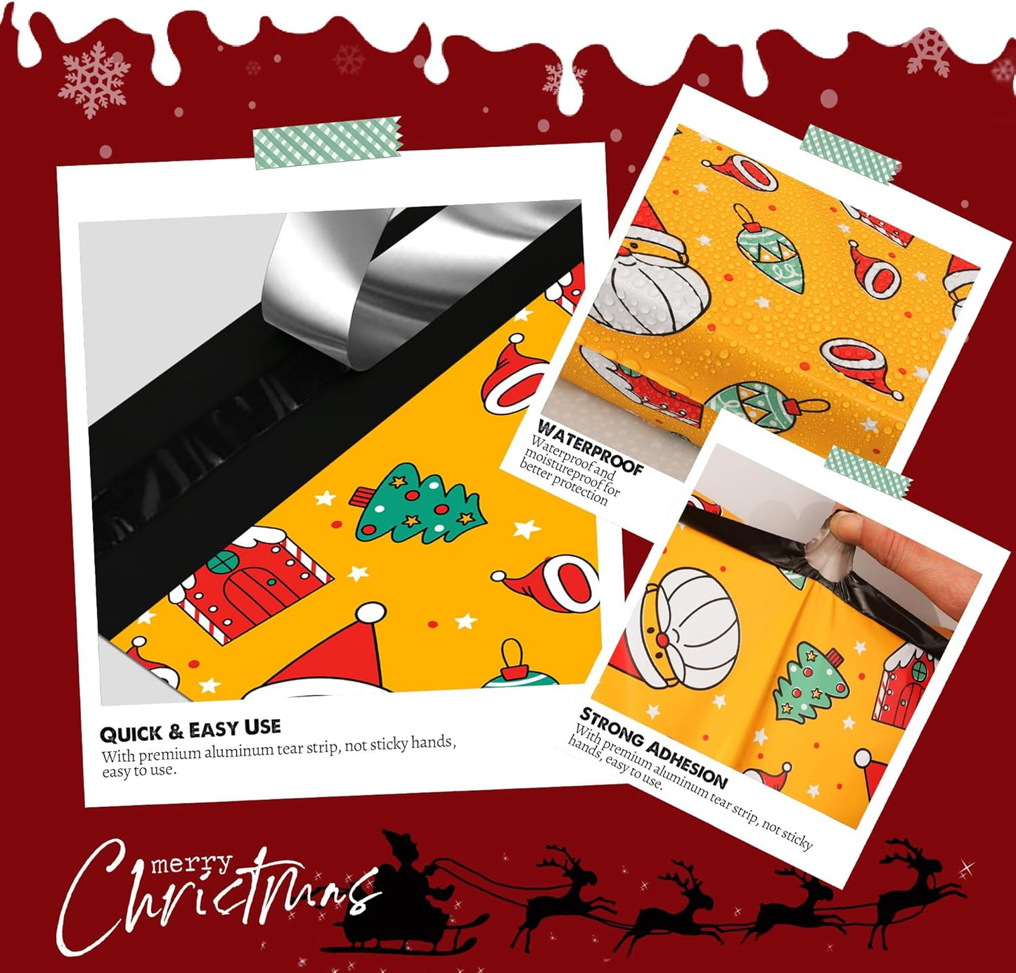 Christmas Poly Mailer 10x13 Inch 25 Pcs, Waterproof Shipping Bags for Clothing, Tear-Resistant Mailier, Strong Mailing With Self-Seal - Santa Claus Printed