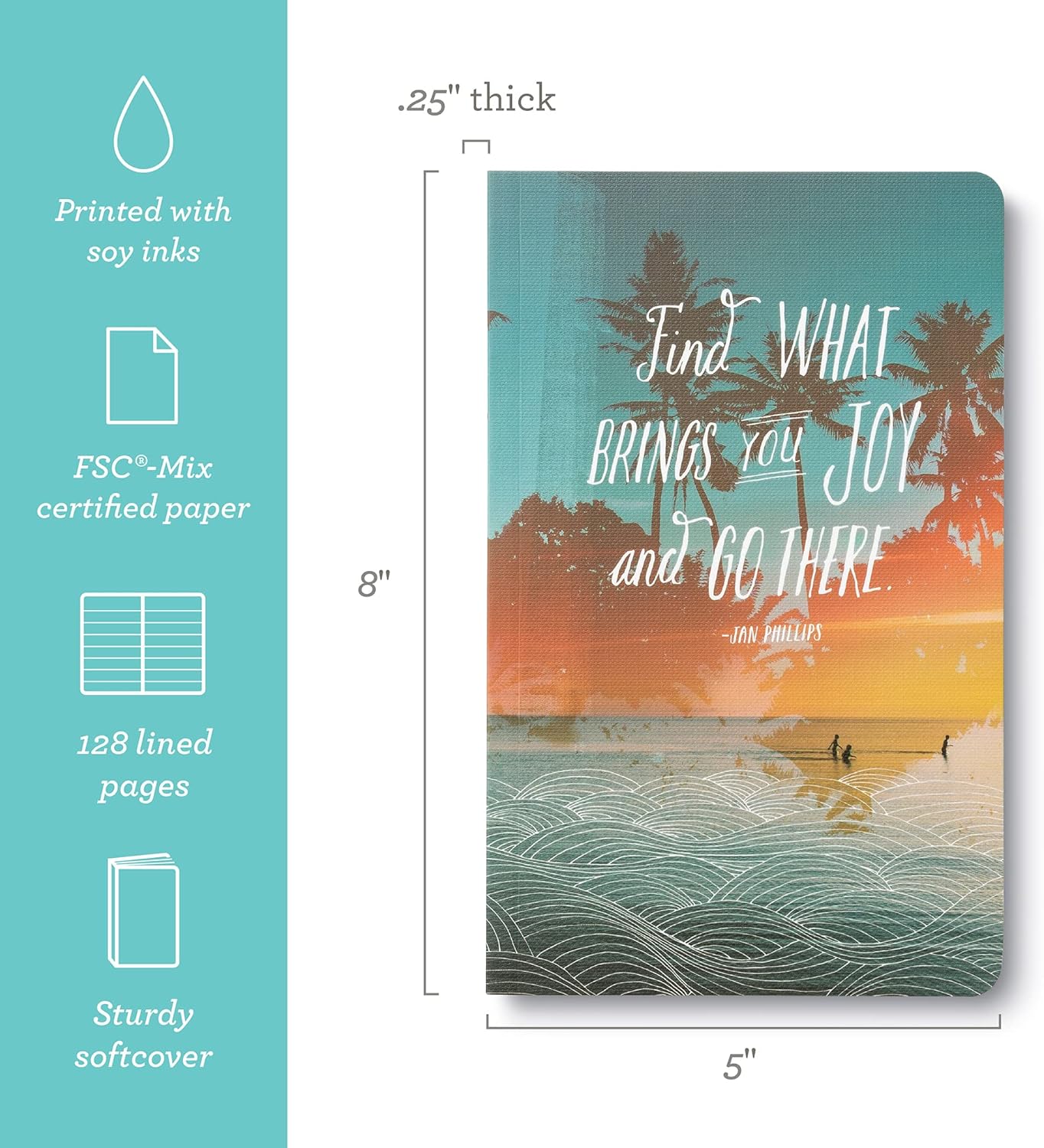 Compendium Softcover Journal - Find what brings you joy and go there. – A Write Now Journal with 128 Lined Pages, 5″W x 8″H