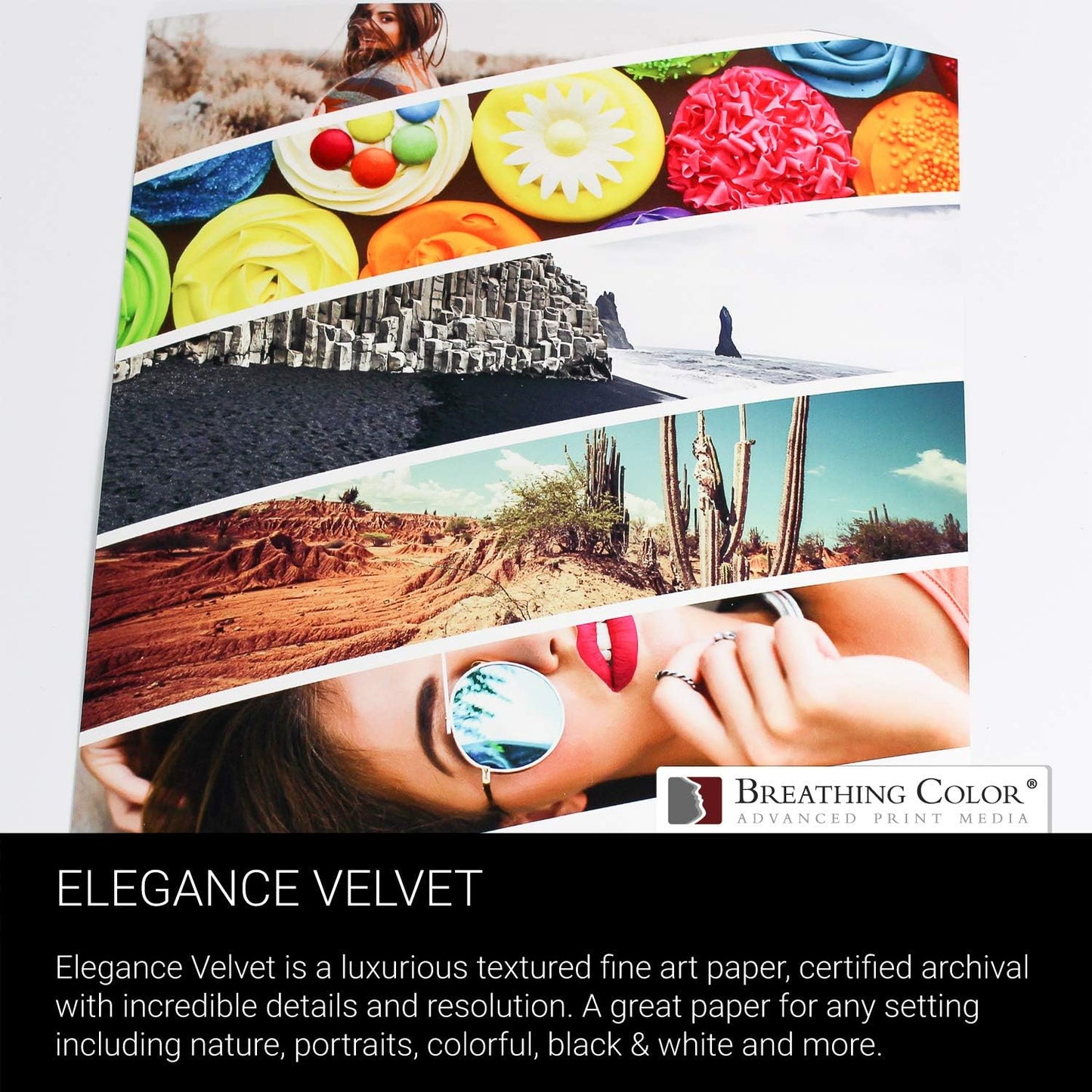 Elegance Velvet 60 in x 40 ft roll is a Premium Matte 310 gsm, Cold Pressed Bright White Museum Grade Fine Art Inkjet Paper, Compatible with Most Dye-Based and Pigment Printers