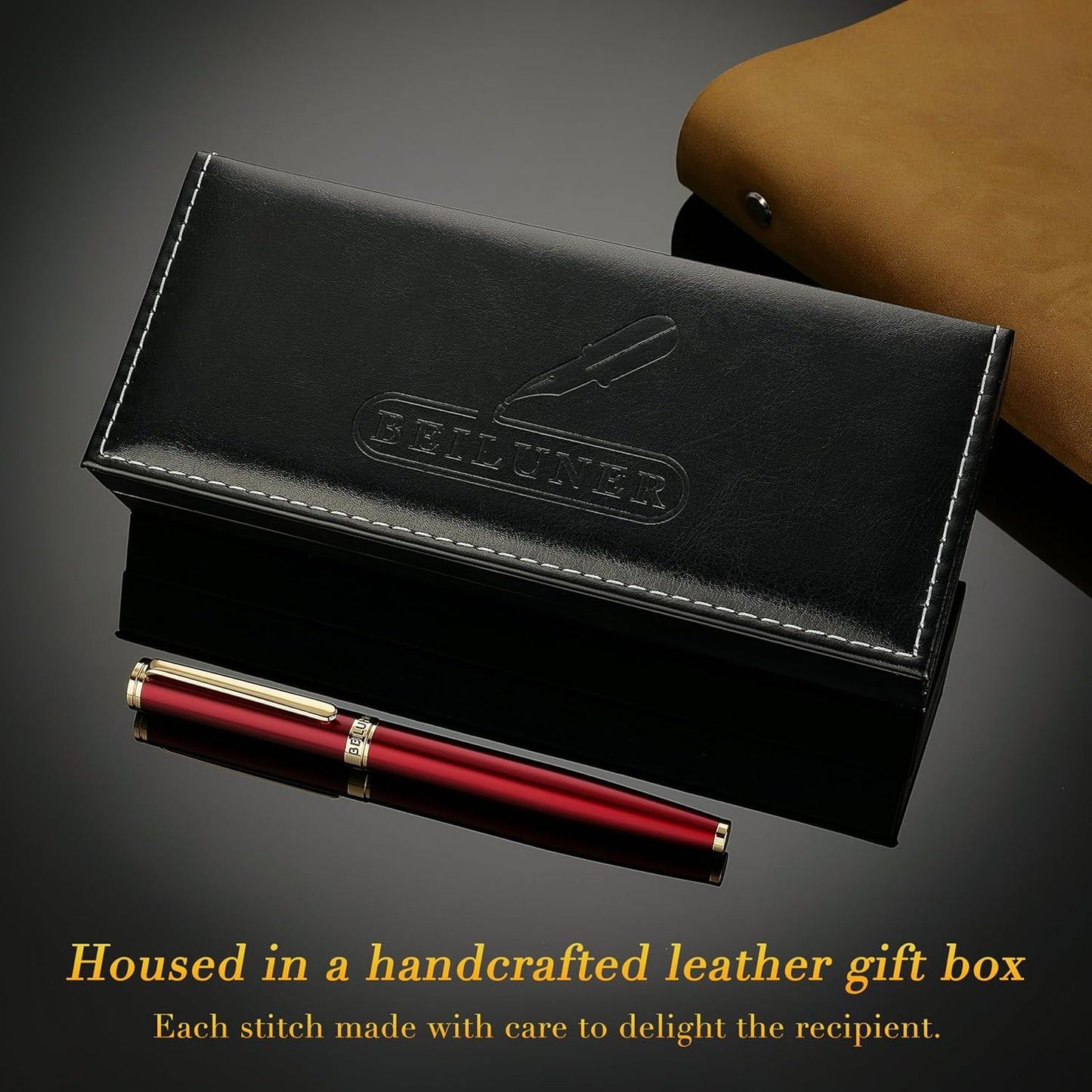 BEILUNER Red Fountain Pen,Stunning Luxury Lacquer,24K Gilded Nib(Fine),Gorgeous 24K Gold Finish,Ink Converter, Fancy Gift for Men&Women-Elegant, Executive,Office, Elegant, Nice Pens for Writing