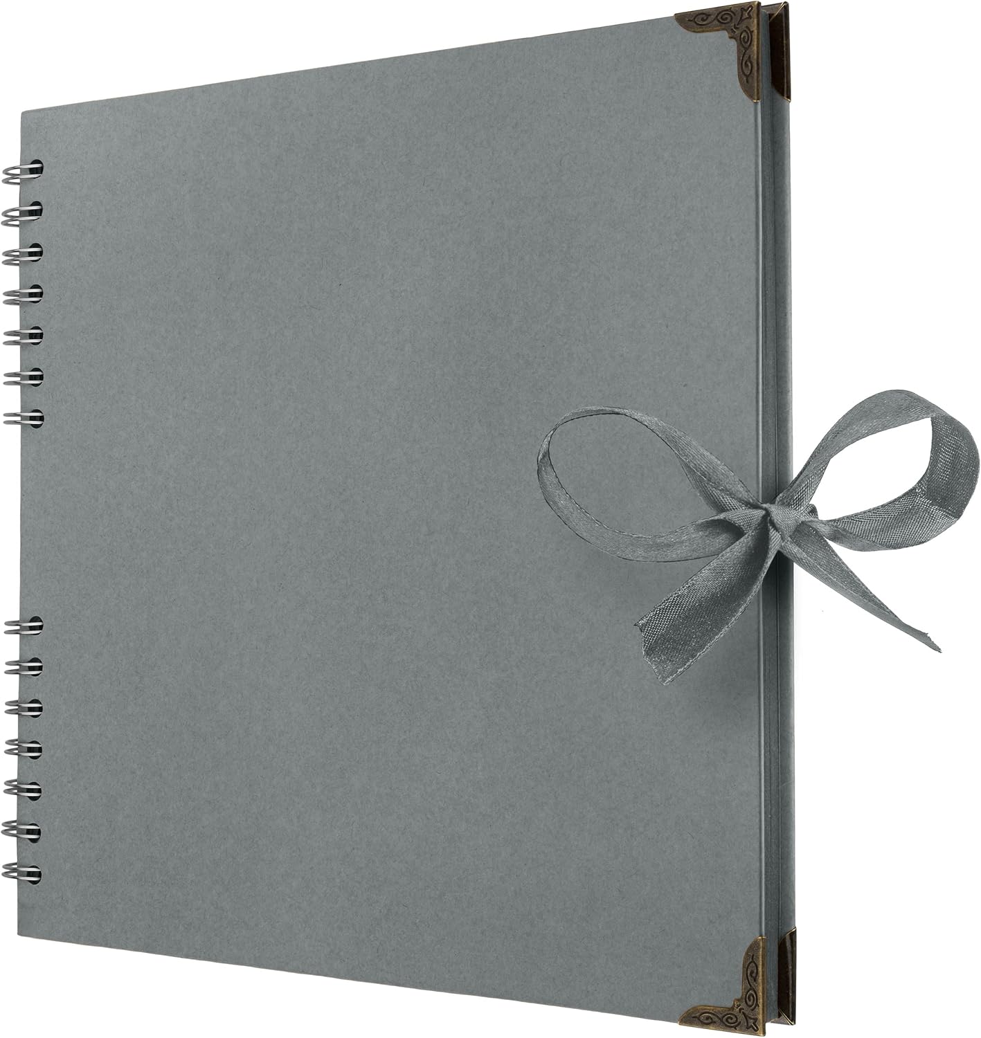 Bstorify 10 x 10 Inches Scrapbook Album 70 Pages Grey Thick Kraft Paper Corner Protectors, Ribbon Closure - Ideal for Your Scrapbooking, Art & Craft Projects (Grey, 10 x 10 Inch)