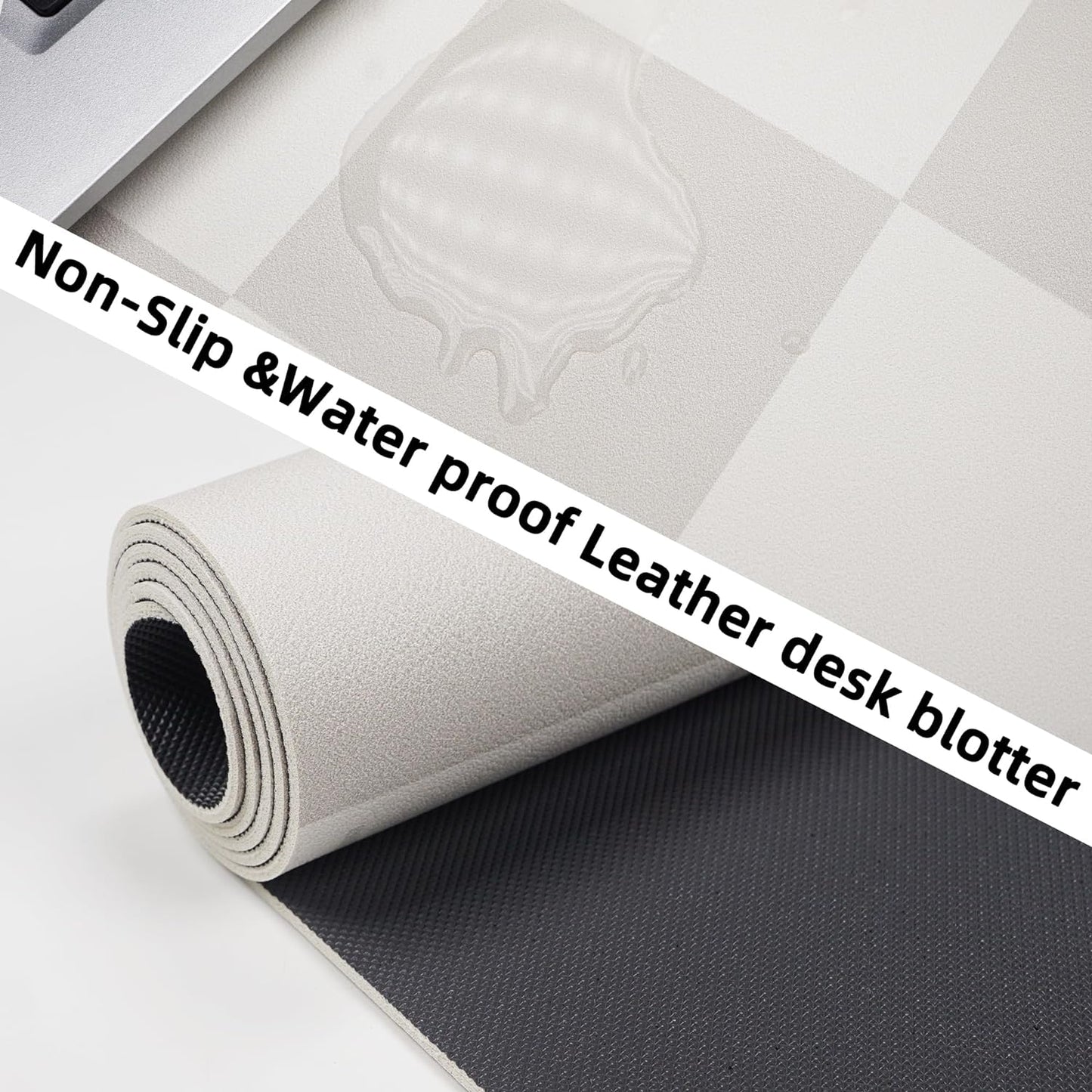 Non-Slip Desk mat, Leather Desk mat, Waterproof PU Leather Desk pad Protector, Large Mouse pad, Easy Clean Laptop Desk Writing Mat for Work/Home/Decor(31.5"x12", White Grey)