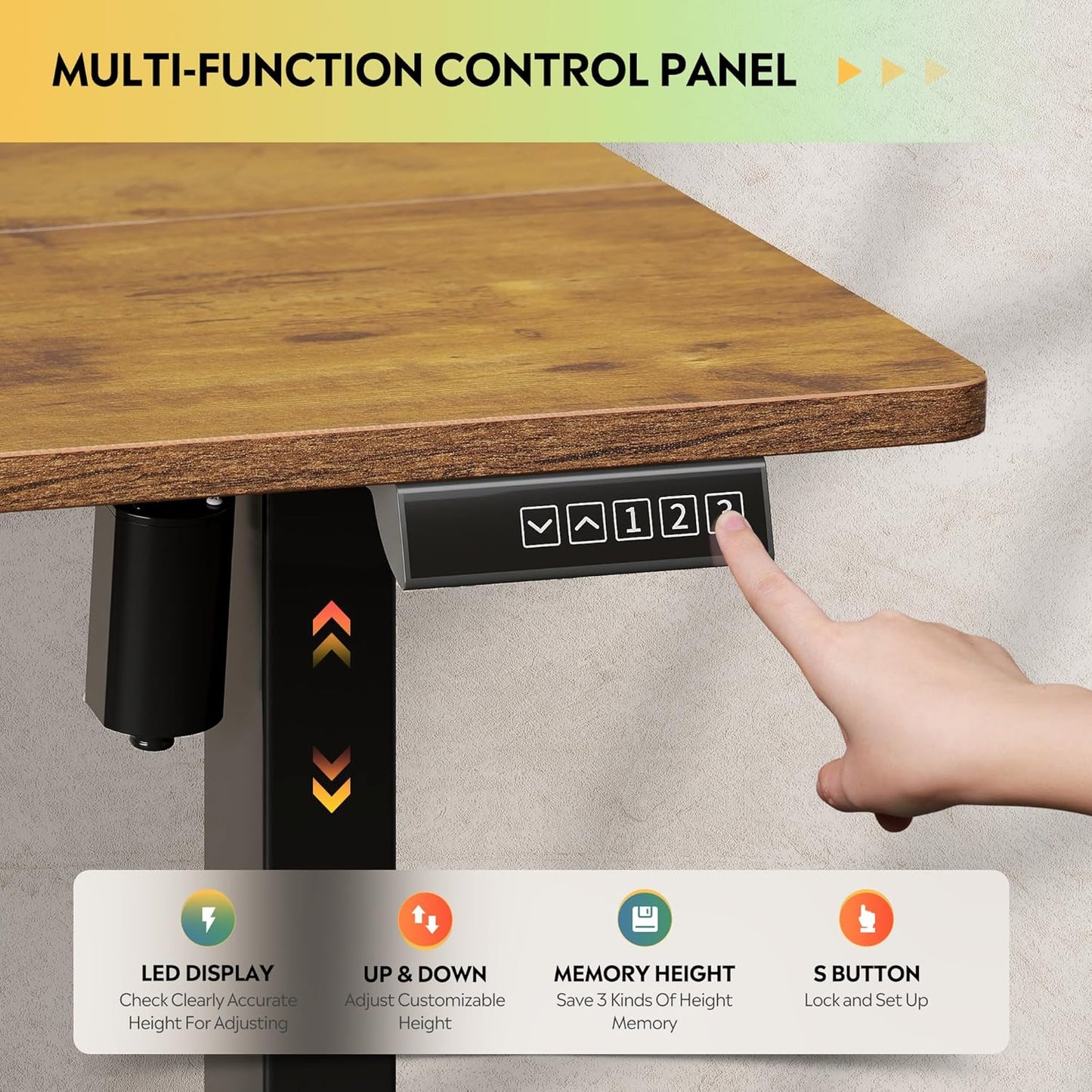 DEVAISE 48 Inch Electric Standing Desk, 3 Adjustable Height Stand up Desk for Home Office, Ergonomic Sit to Stand Desk with LED Touchscreen and Hook, 3 Memory Preset Computer Desk (Rustic Brown)