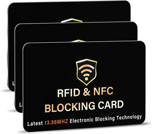 SaiTech IT 3 Pack RFID Blocking Card, One Card Protects Entire Wallet Purse, NFC Contactless Bank Debit Credit Card Protector ID ATM Guard Card Blocker–(Black)