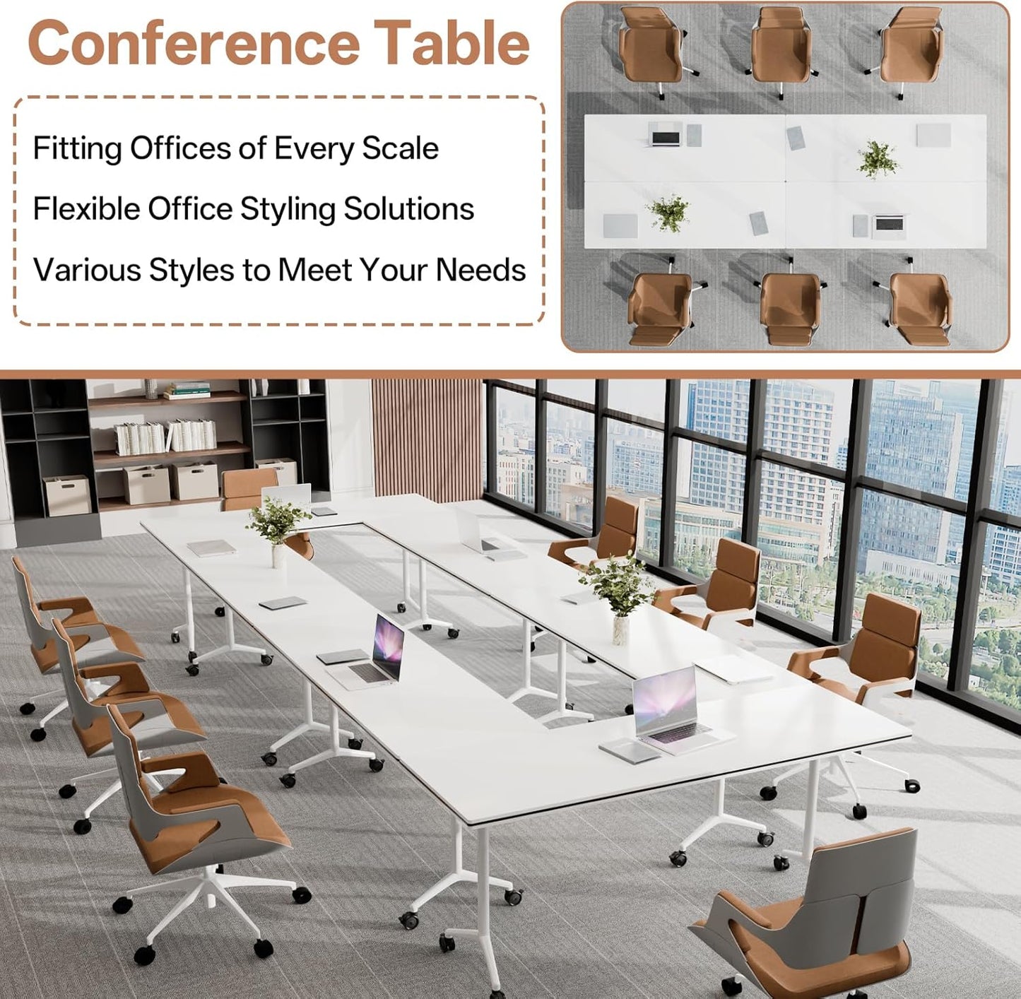 Conference Table, Folding Conference Tables for 2-20 People, Modern Conference Room Table with Wheels, Super Sturdy Large Rectangle Mobile Meeting Seminar Tables for Office (4PCS 55.1in)