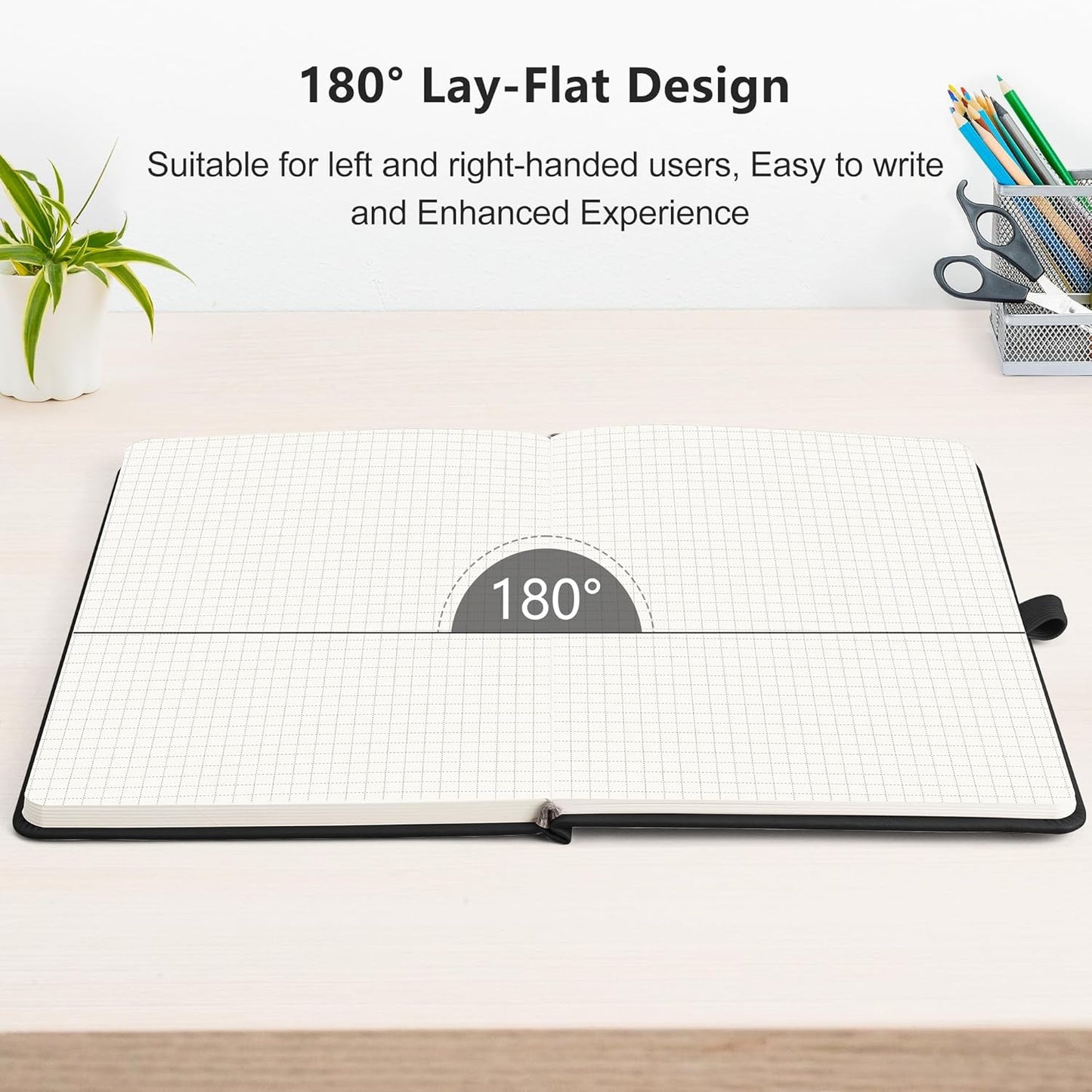 RETTACY Graph Grid Paper Notebook, 192 Pages, A5 Medium Size (5.7'' x 8.3''), 5 Squares per Inch, Leather Hardcover, 100 GSM Thick Paper, for School, Students, Math, Engineering (Black)