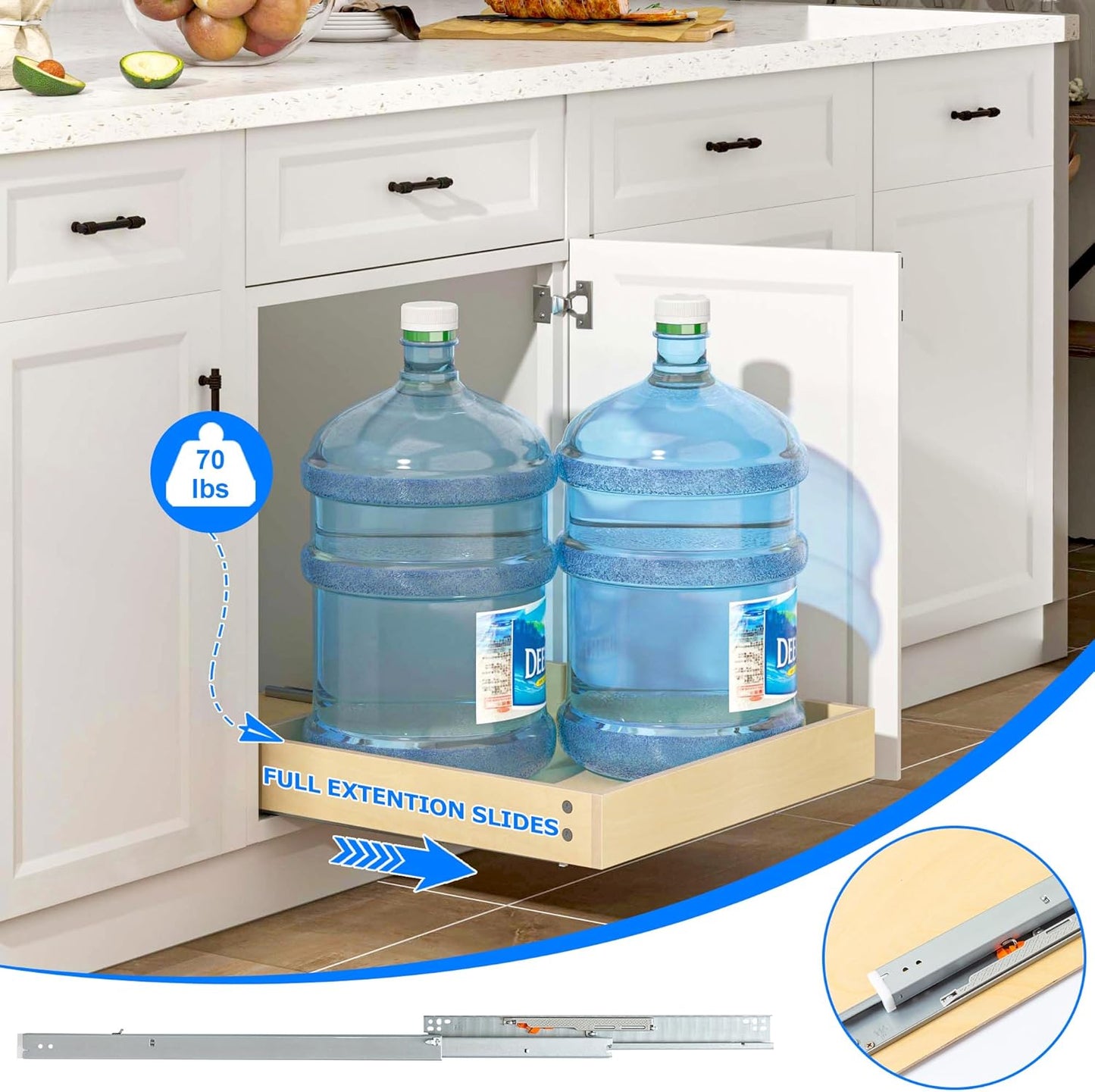 WelFurGeer Soft Close Pull Out Cabinet Organizer, 17" W x 22" D Pull Out Drawers for Cabinets, Space-Saving Cabinet Organizer with Easy Installation, Durable Pullout Drawers for Home & Kitchen