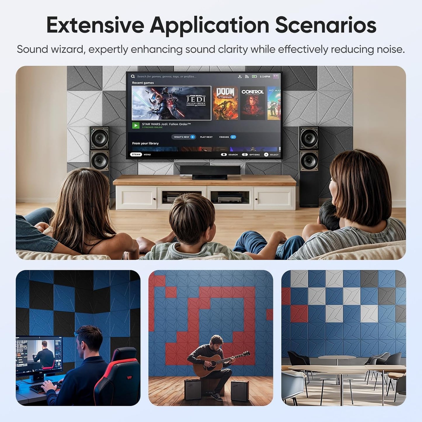 12 Pack 12" X 12" X 0.4" Acoustic Panels for Wall Sound Absorbing, P-Stripes Square Self-Adhesive Sound Panels, High Density Suitable for Multiple Scenarios(Black)